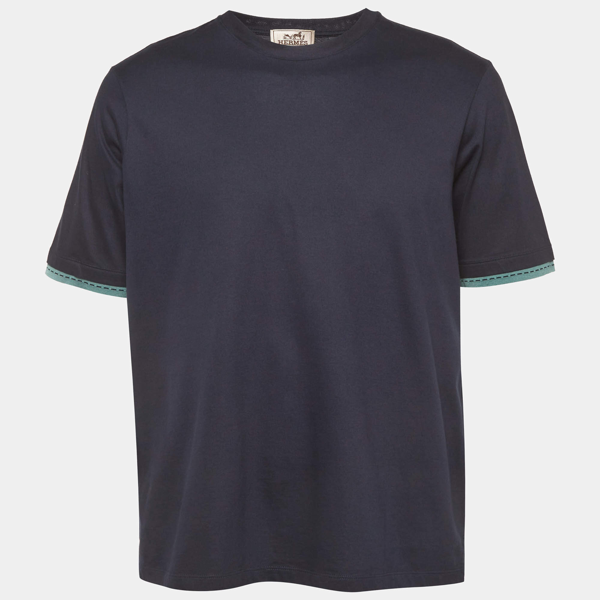 مملوكة مسبقًا Hermes Navy Blue Jersey Crewneck T-Shirt L