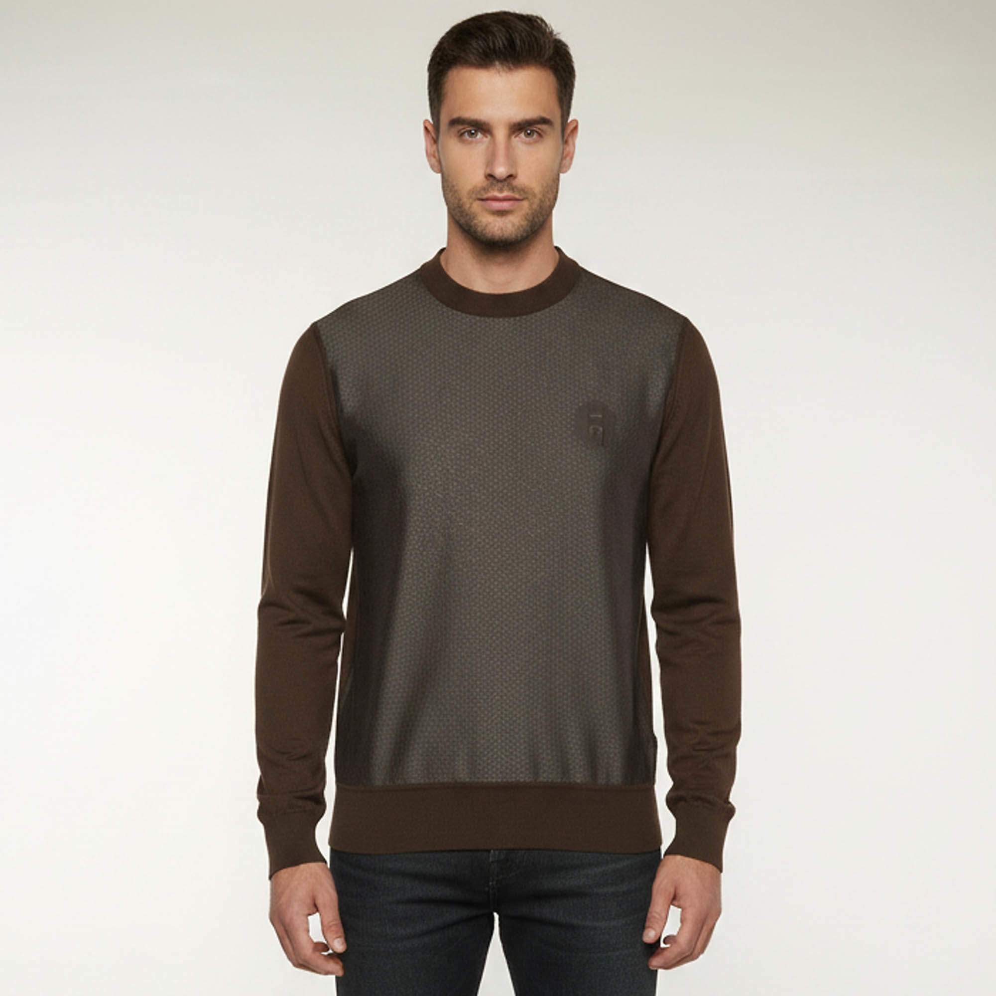 Pre Owned Hermes Grey Printed Brown Knit Long Sleeve Sweatshirt M 