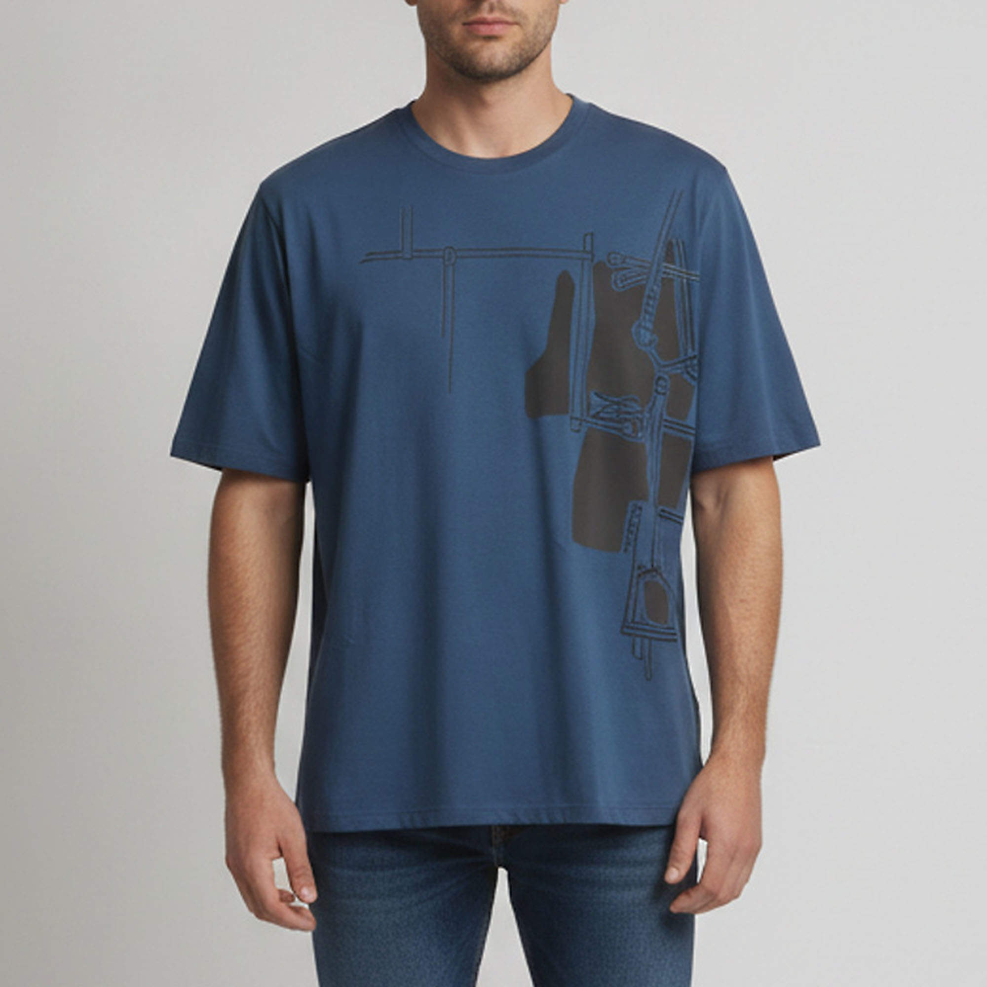 Pre Owned Hermès Blue Harnais en Gouache 3D Jersey Crewneck T-Shirt XXXL