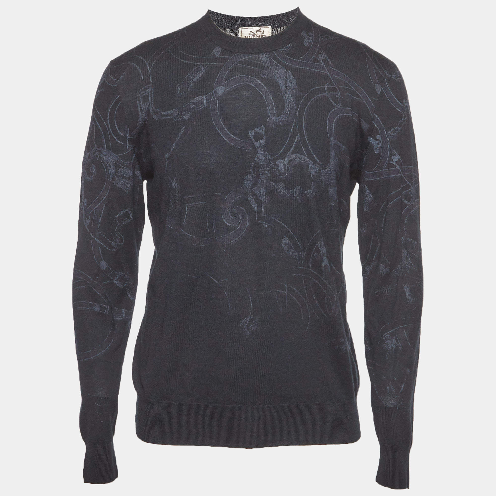 مملوكة مسبقًا Hermes Navy Blue L'Instruction du Roy Patine Cashmere Knit Sweater M