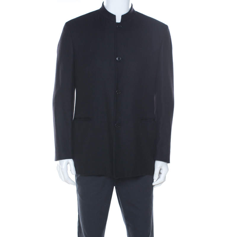 Hermes Black Cashmere Stand Up Collar Blazer L
