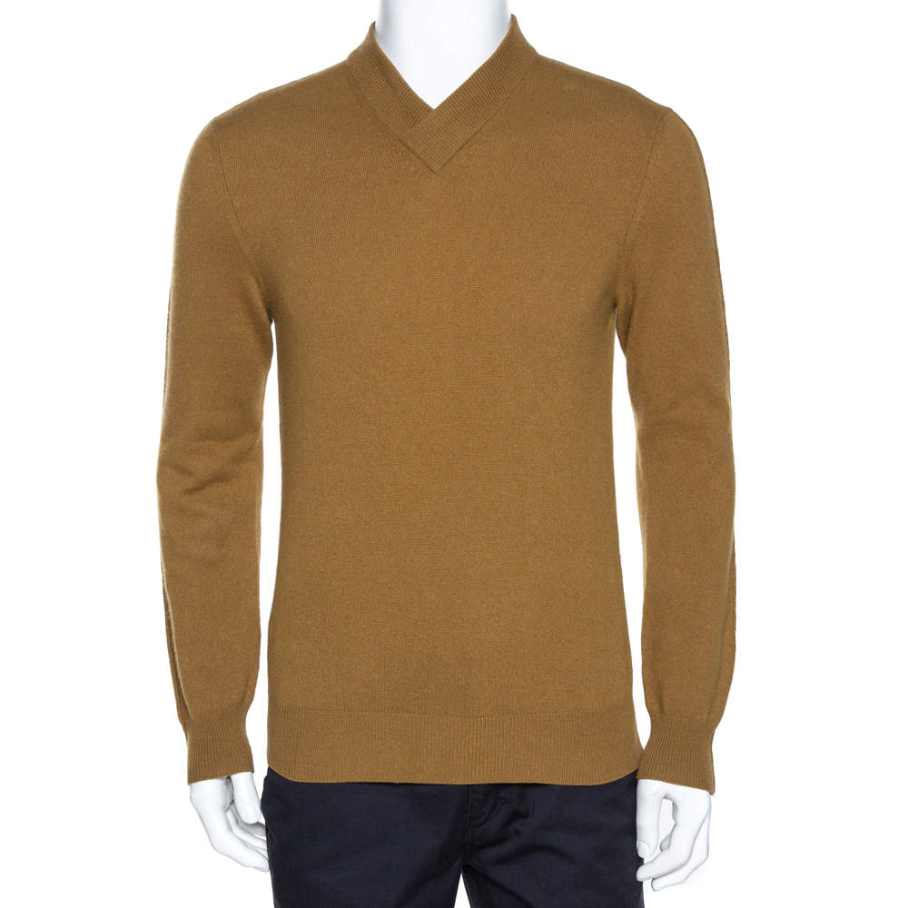 Hermes Tan Brown Rib Knit Cashmere Long Sleeve Sweater M
