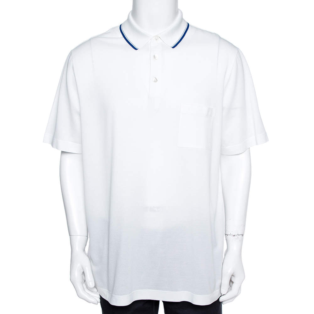 Pre Owned Hermès White Cotton Pique Polo T-Shirt 3XL 