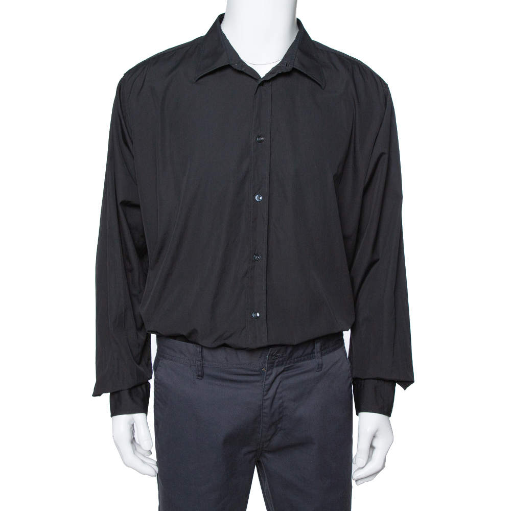 Pre Owned Hermes Black Cotton Button Front Long Sleeve Shirt 5XL