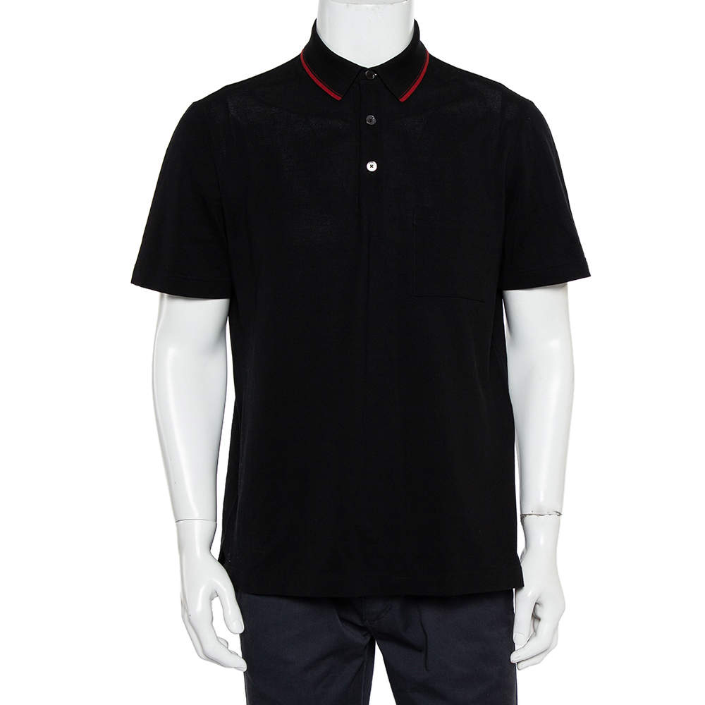 Hermes Black Cotton Pique Logo Embroidered Polo T-Shirt L