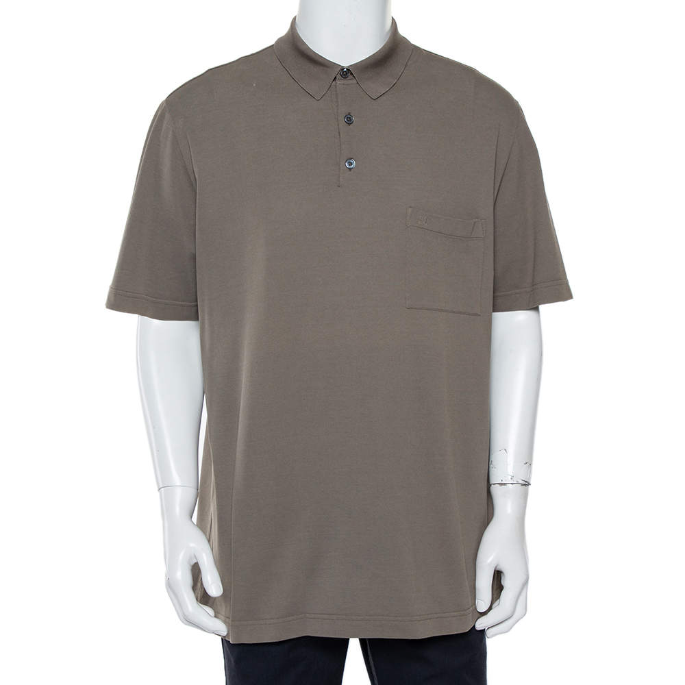 Pre Owned Hermès Olive Green Cotton Pique Polo T-Shirt XXL