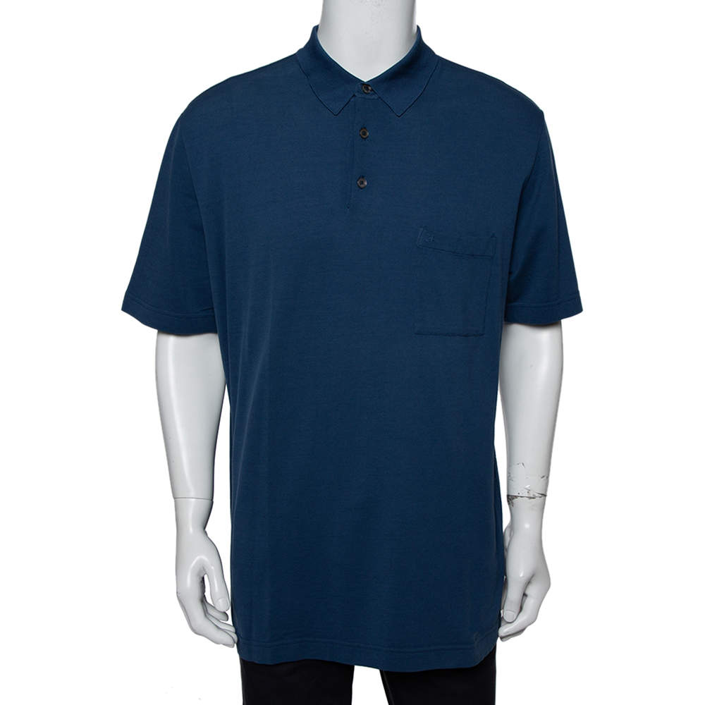 Hermes Blue Cotton Pique  Polo T-Shirt XXL