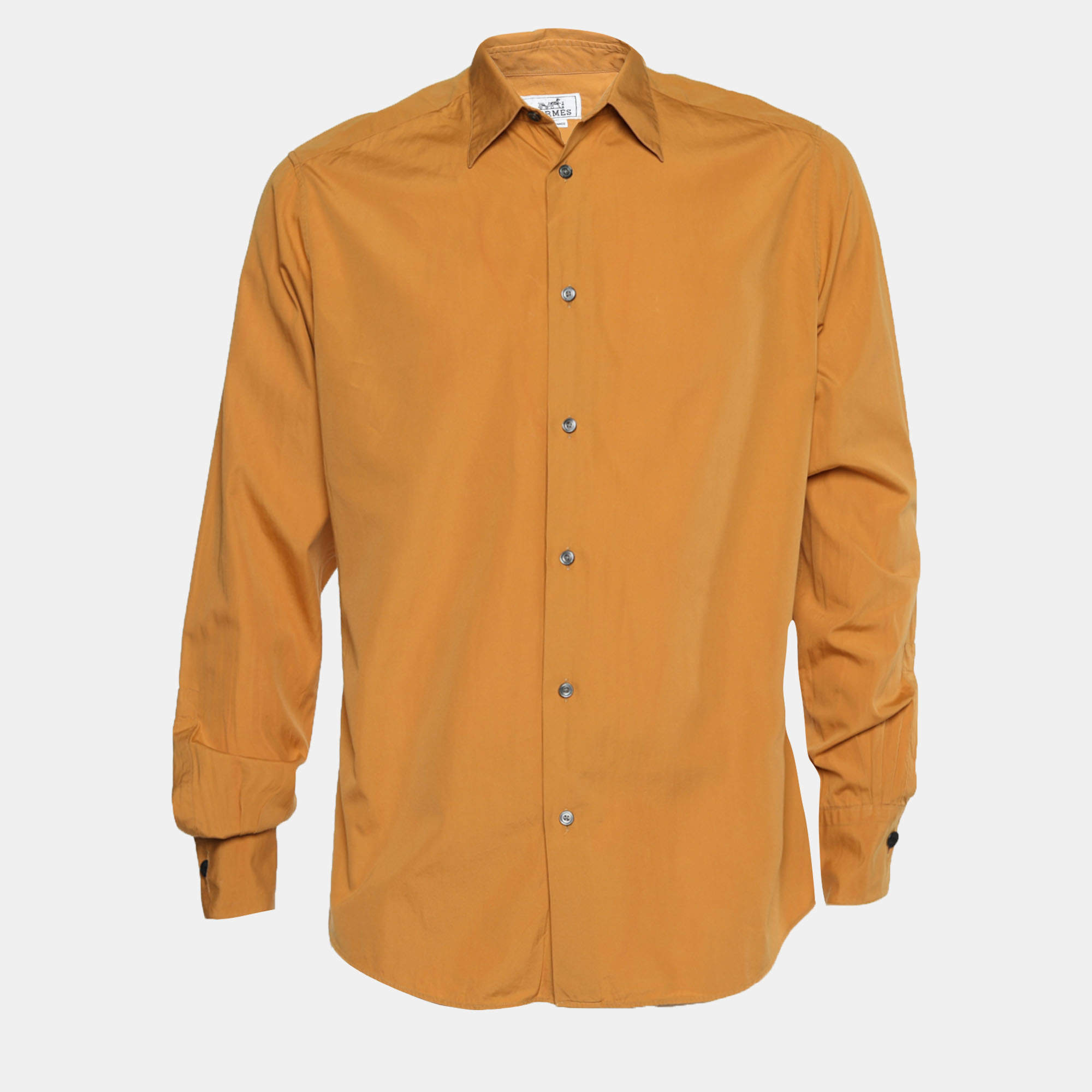Hermes Mustard Yellow Cotton Button Front Shirt L