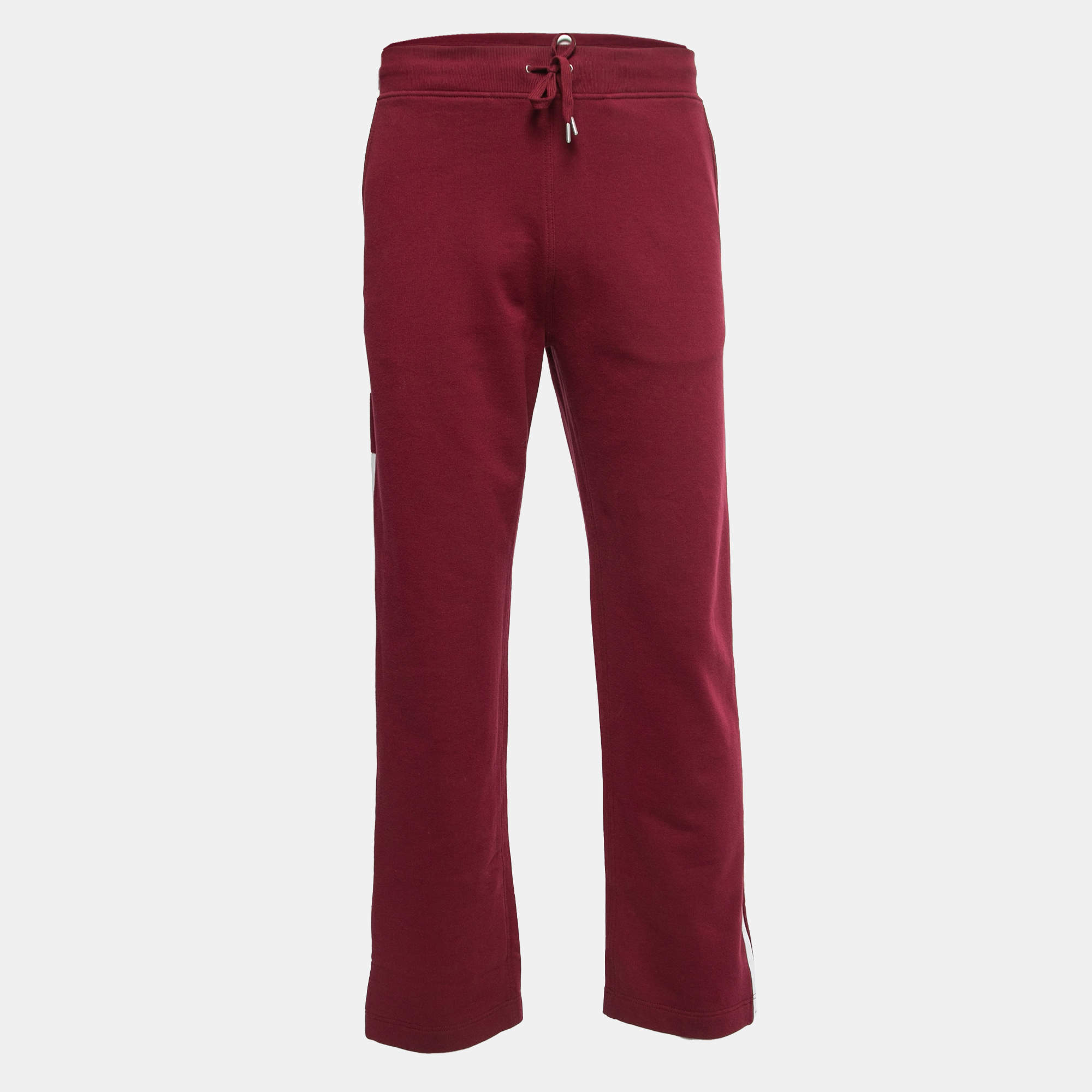 Hermes Burgundy Cotton Knit Side Stripe Joggers M