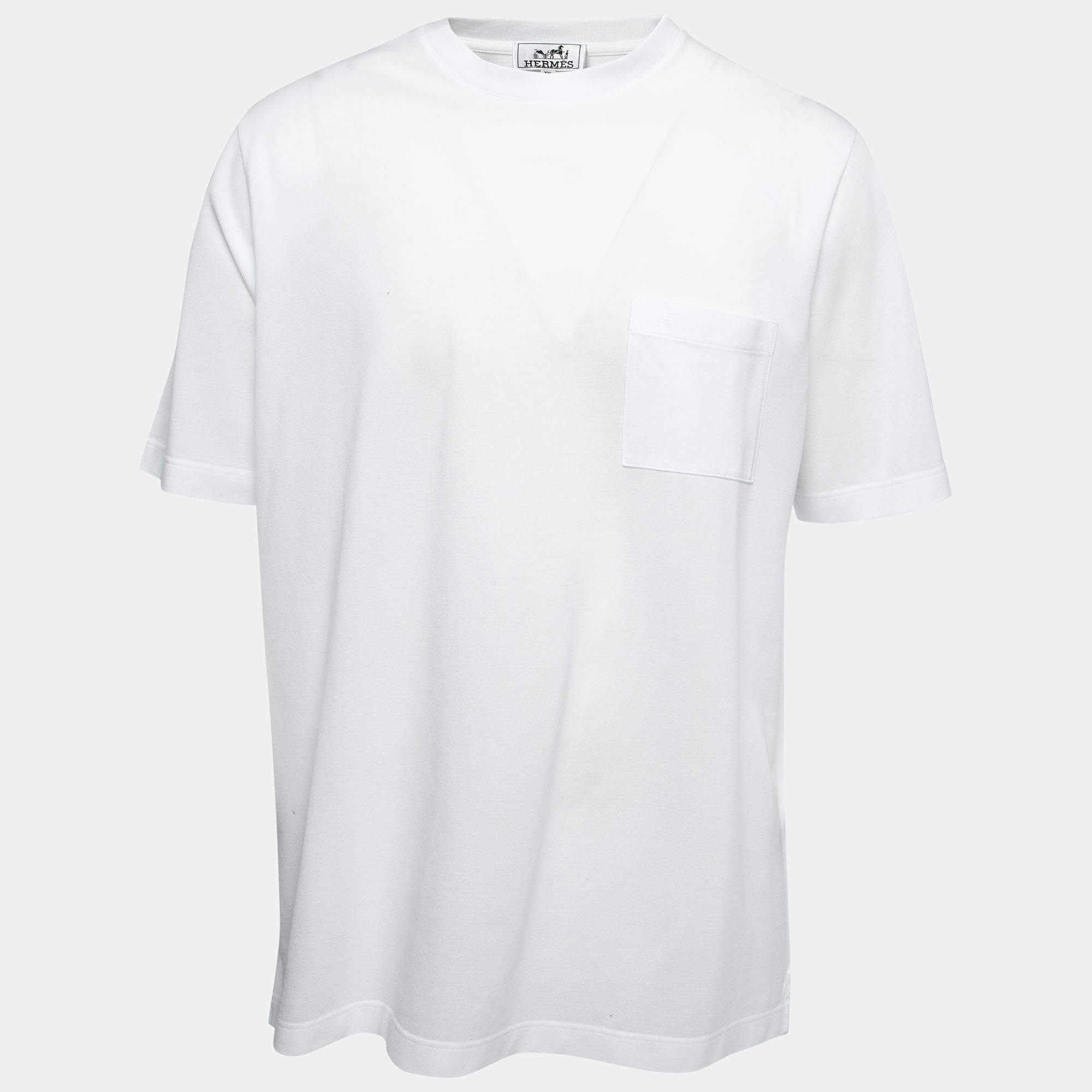 Hermes White Cotton Pique Crew Neck Half Sleeve T-Shirt XXL