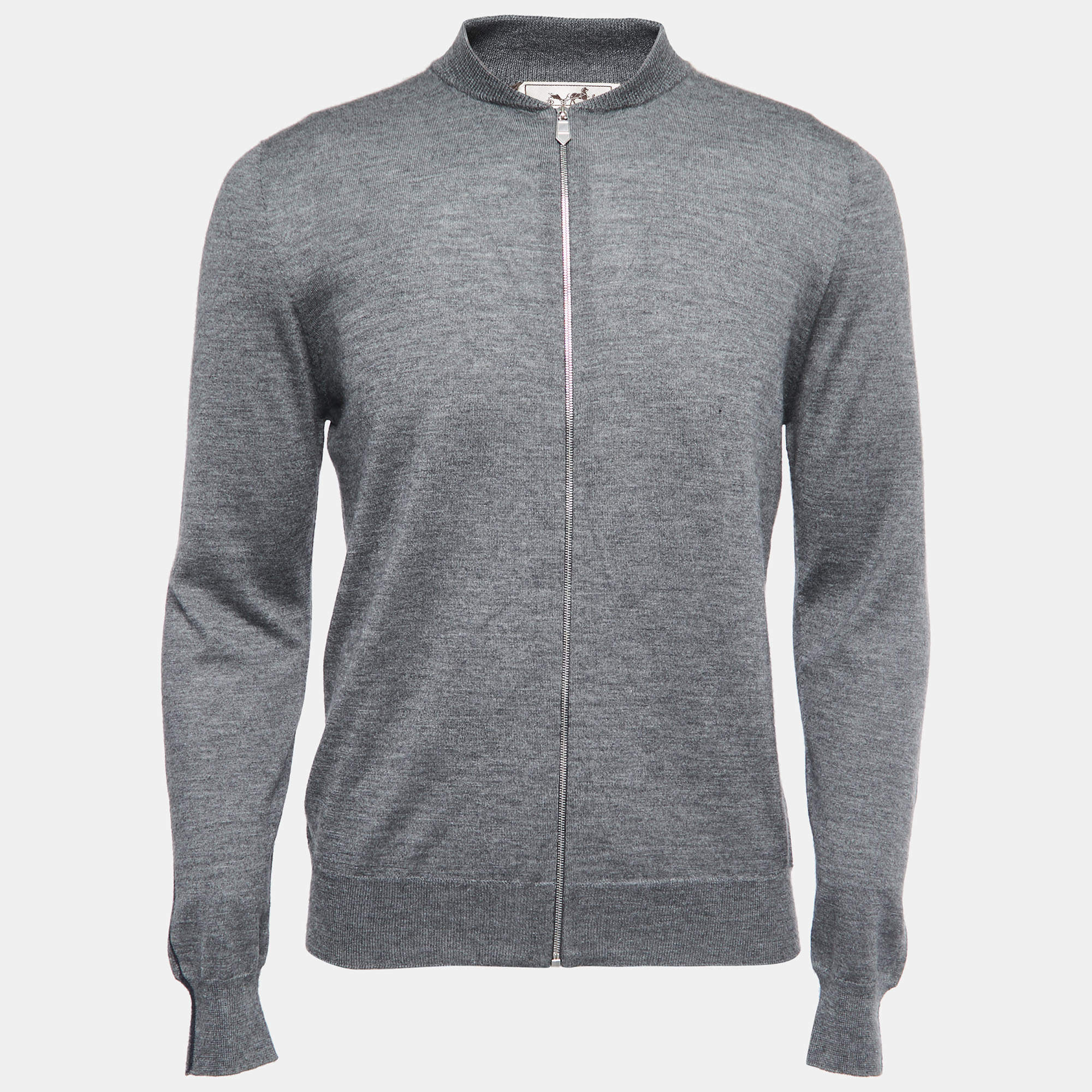 Hermes Grey Cashmere Blend Zip Front Jacket M