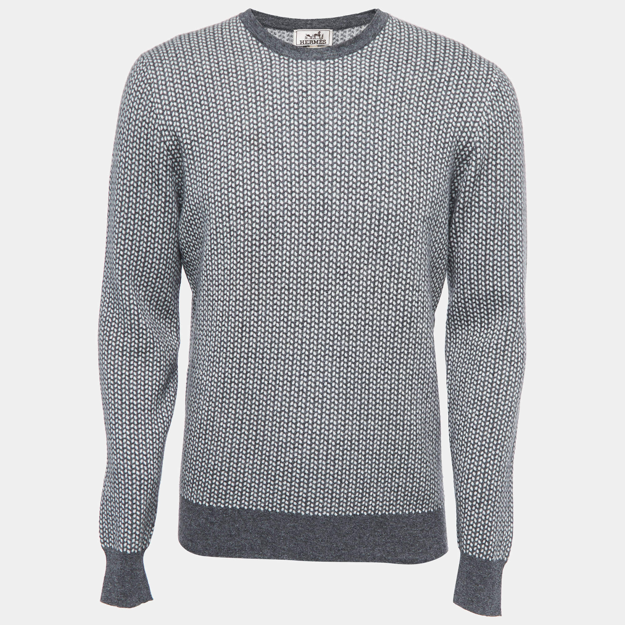 Hermes Grey Patterned Cashmere Crew Neck Sweater L Hermes | TLC