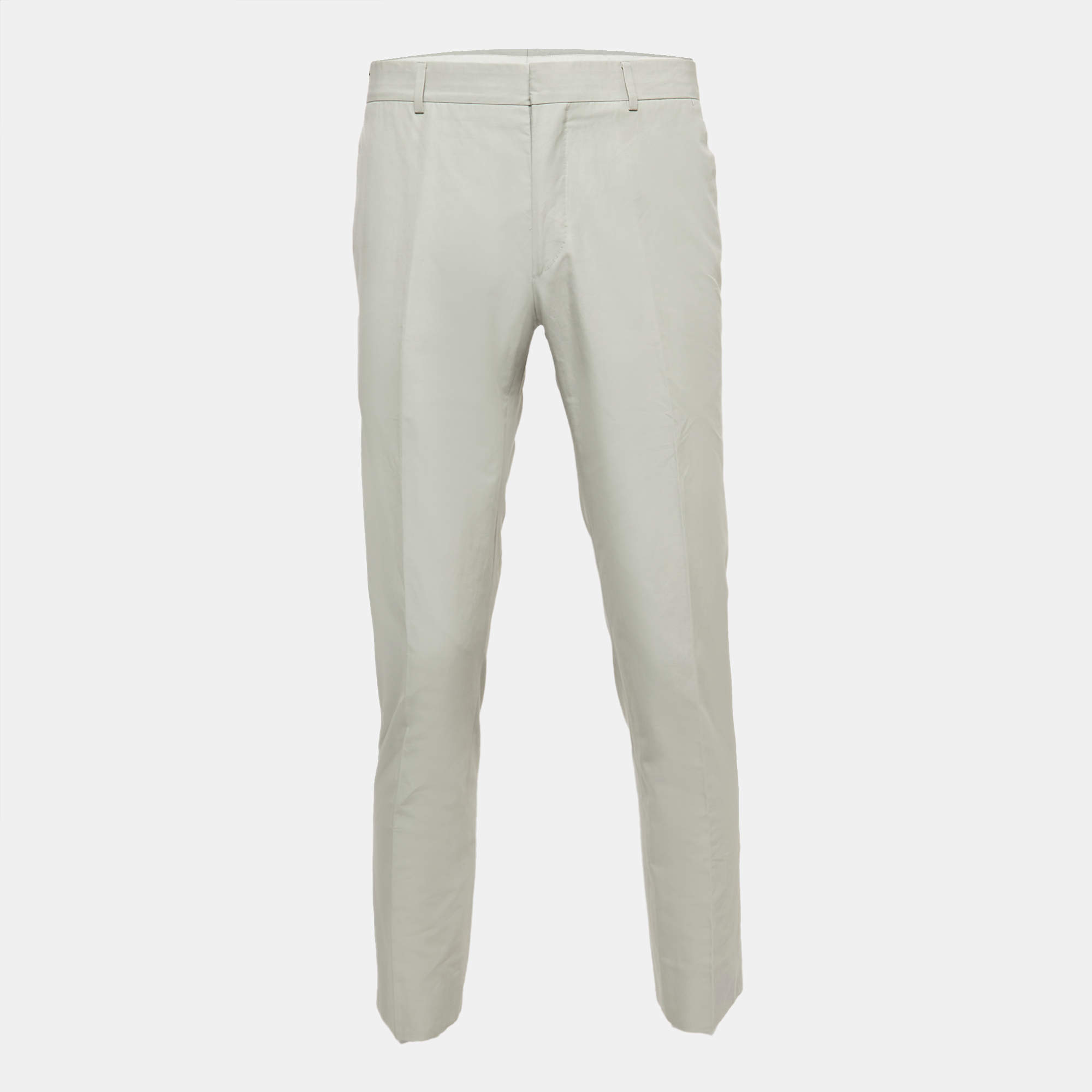 Hermes Light Grey Cotton Blend Tailored Trousers L