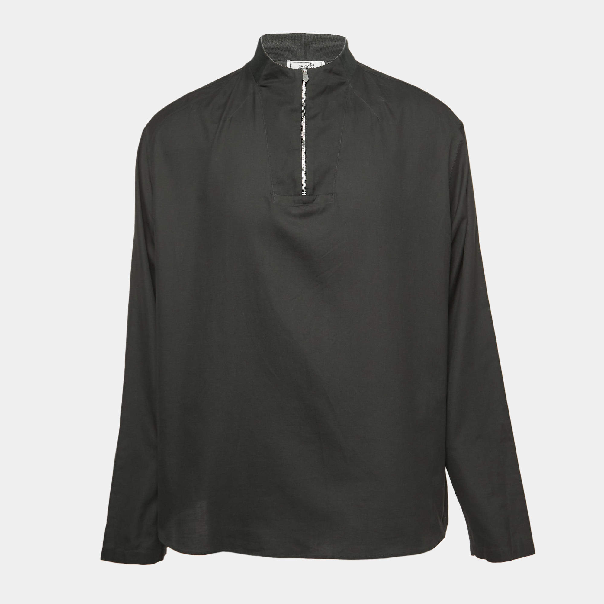 Pre Owned Hermes Dark Green Cotton Zip-up Long Sleeve Shirt XL
