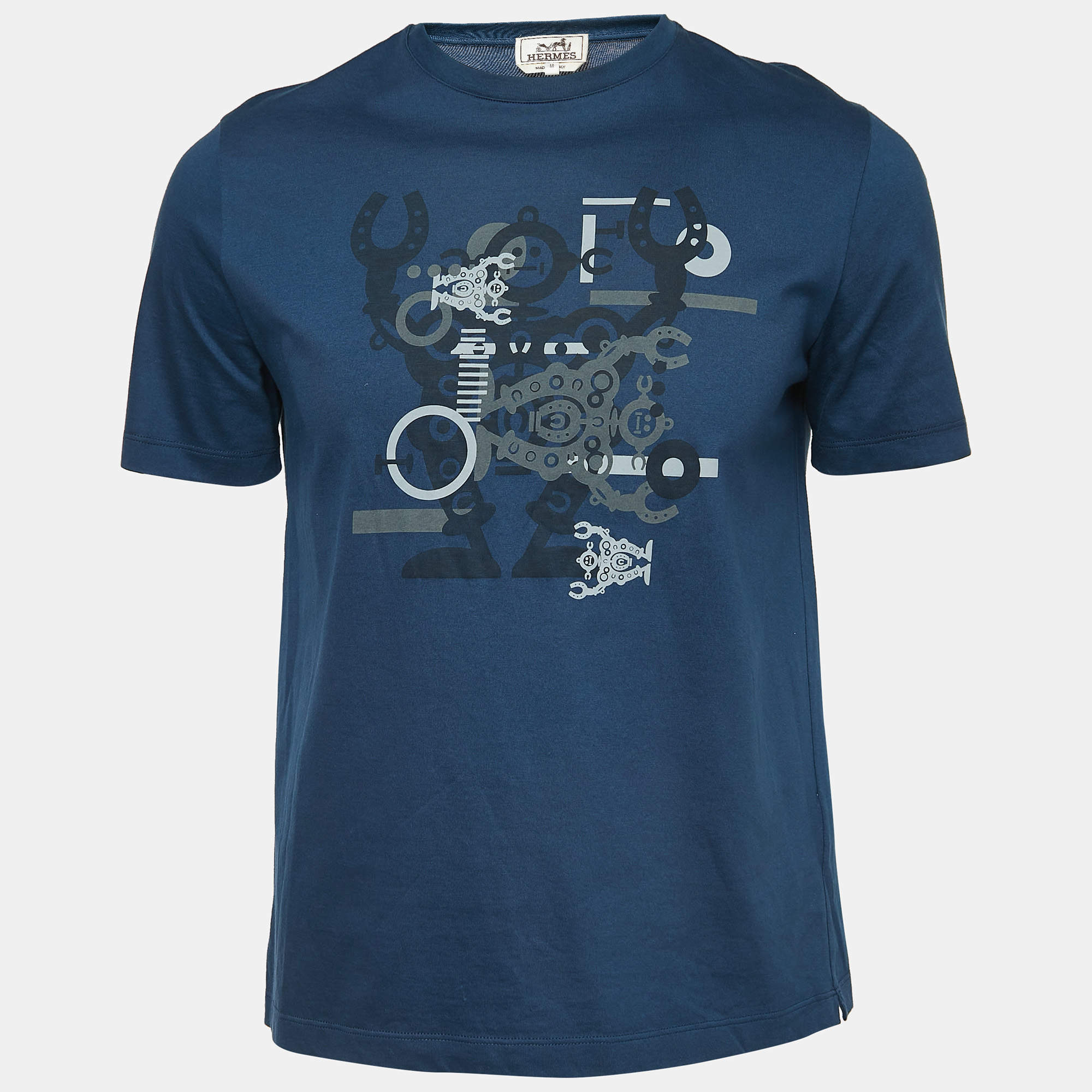 Hermes Blue Robot Print Cotton T-Shirt M Hermes | The Luxury Closet