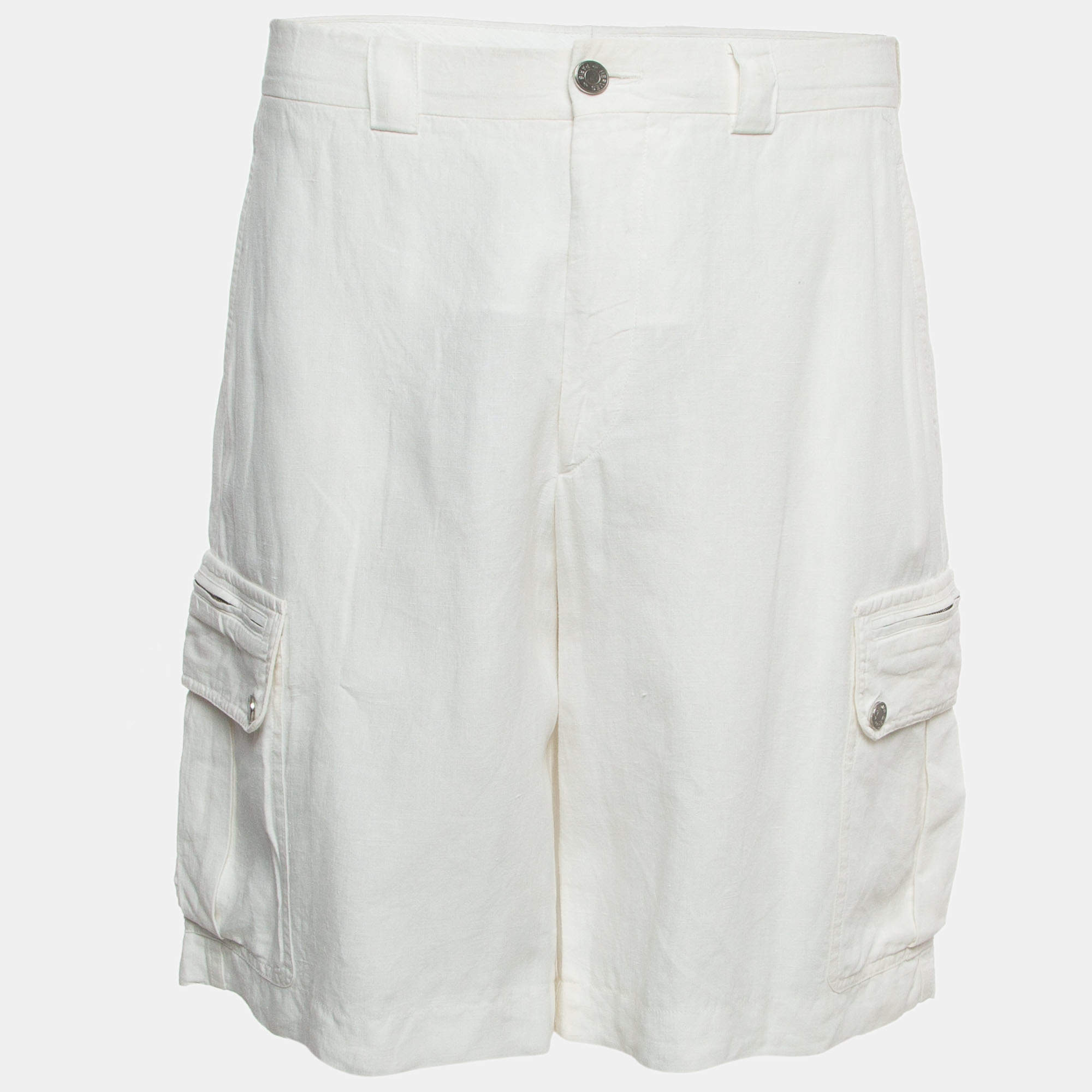 Hermes White Linen Bermuda Shorts M