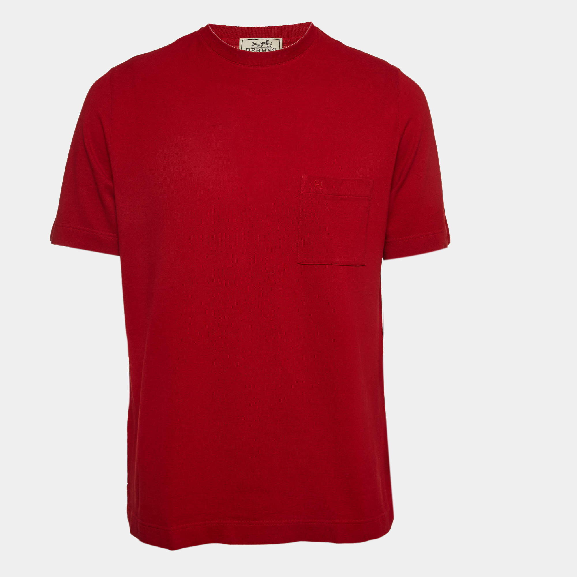 Pre Owned Hermes Red Cotton Pique Crew Neck T-Shirt L