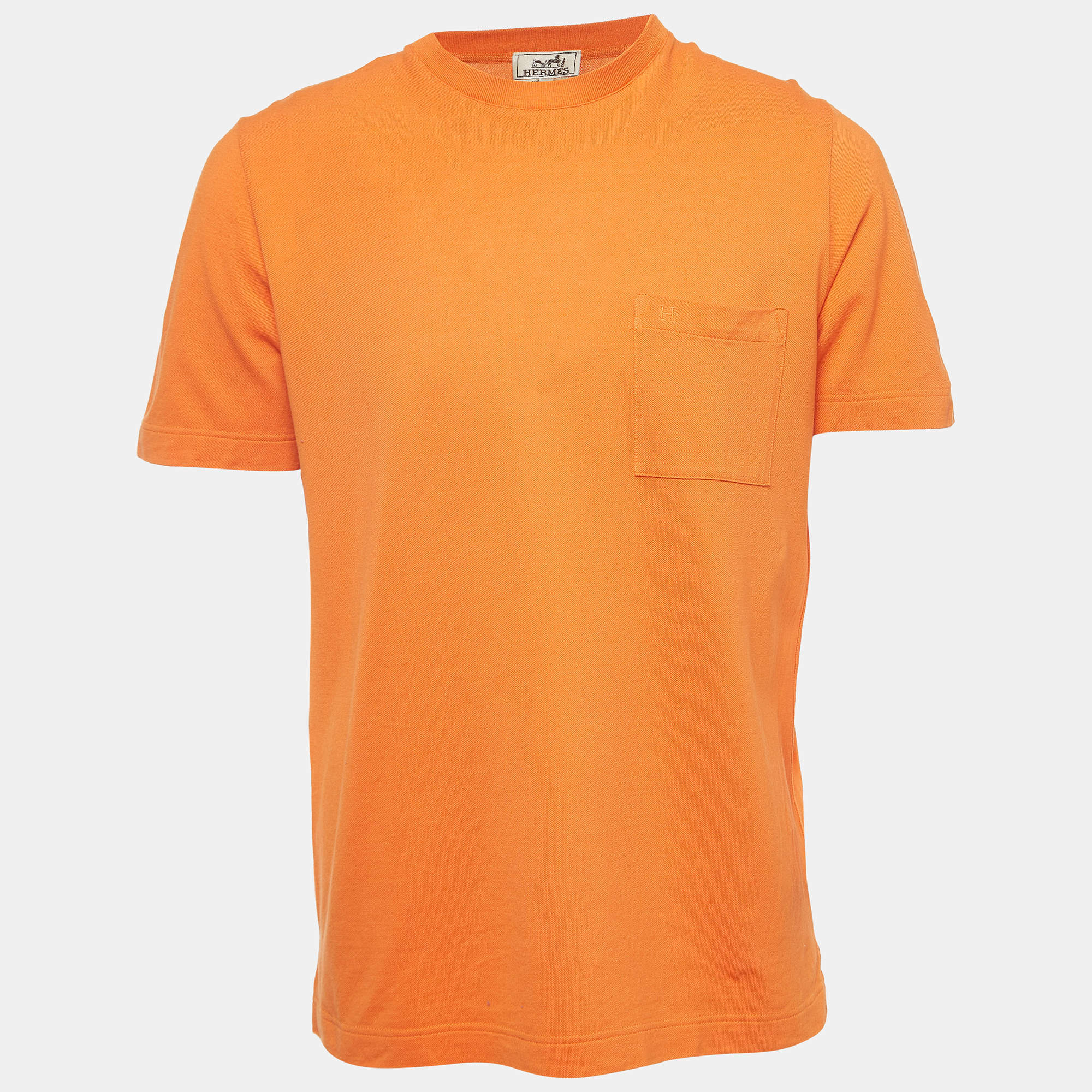 Hermes Orange Cotton Pique Crew Neck T-Shirt L