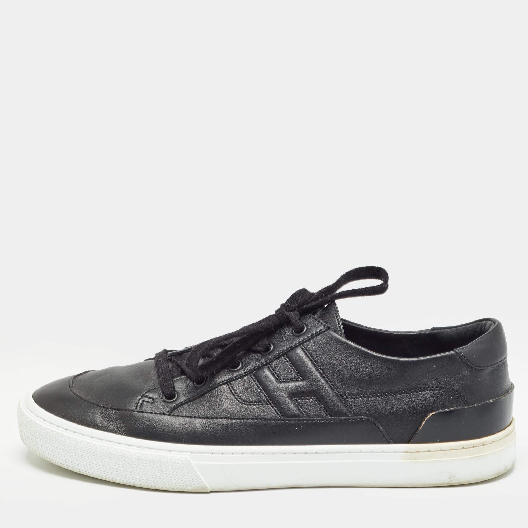 Hermes Black Leather Deep Lace Up Sneakers Size 44.5