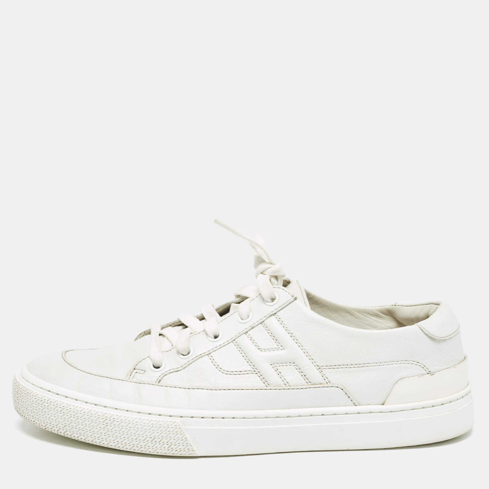 Hermes White Leather Deep Lace Up Sneakers Size 41
