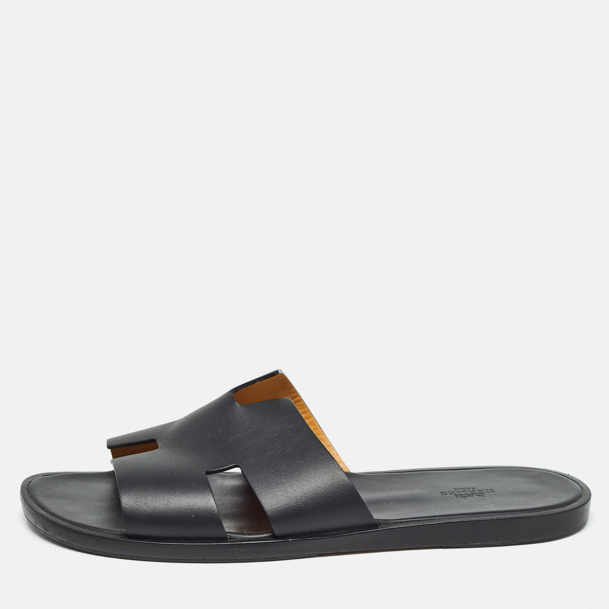 Hermes Black Leather Izmir Slide Sandals Size 45