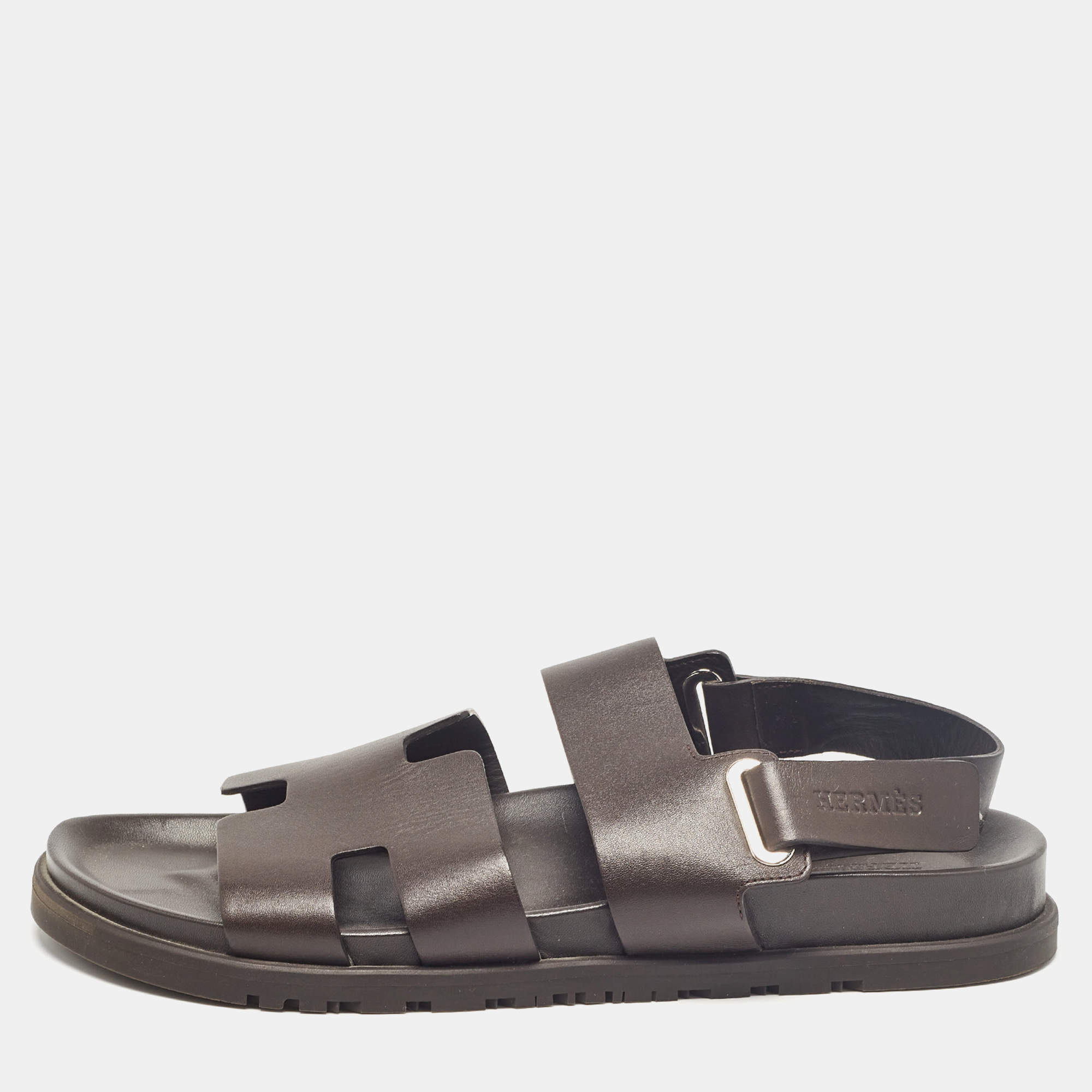 Hermes Brown Leather Takara Slide Slingback Sandals Size 43