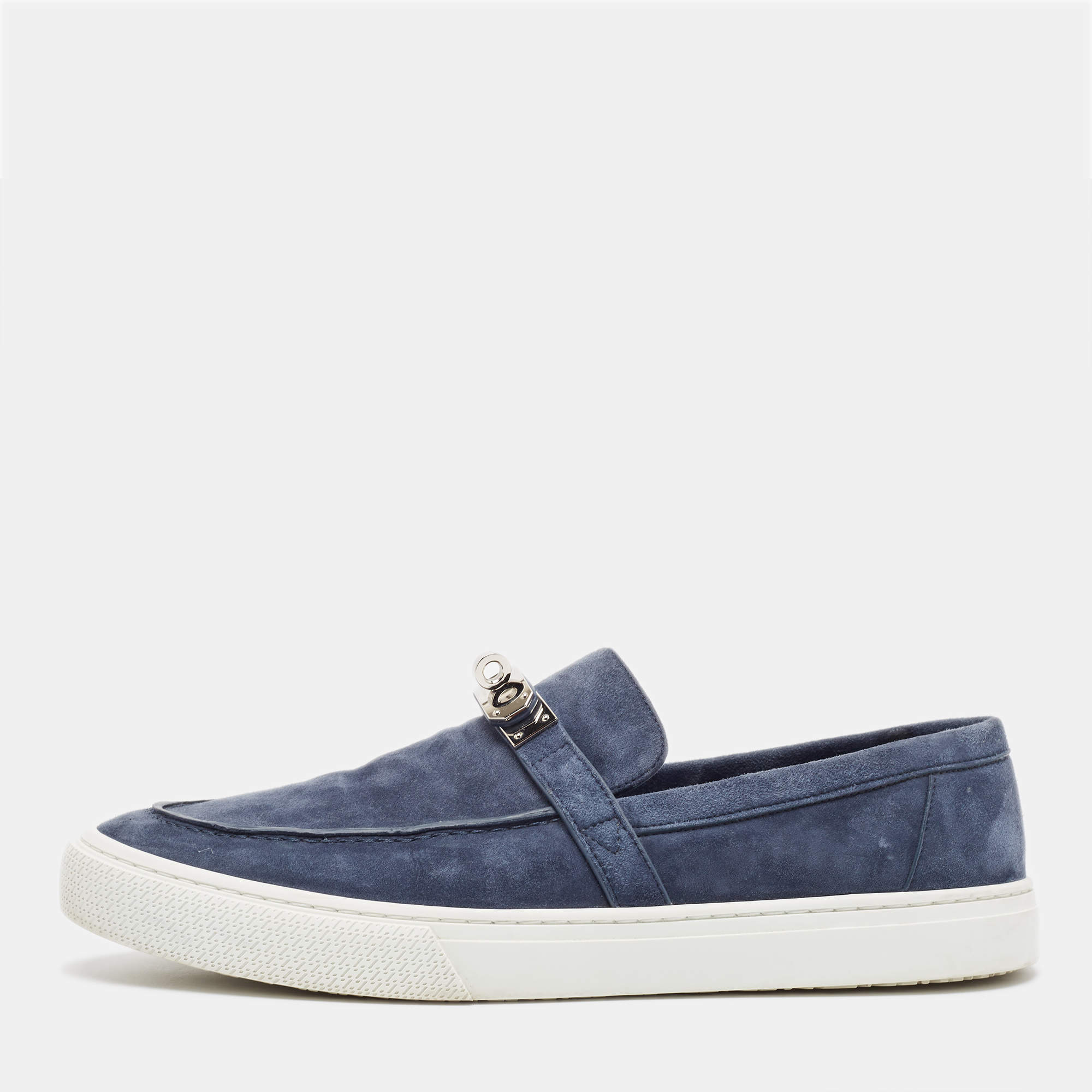Hermes Navy Blue Suede Game Sneakers Size 44