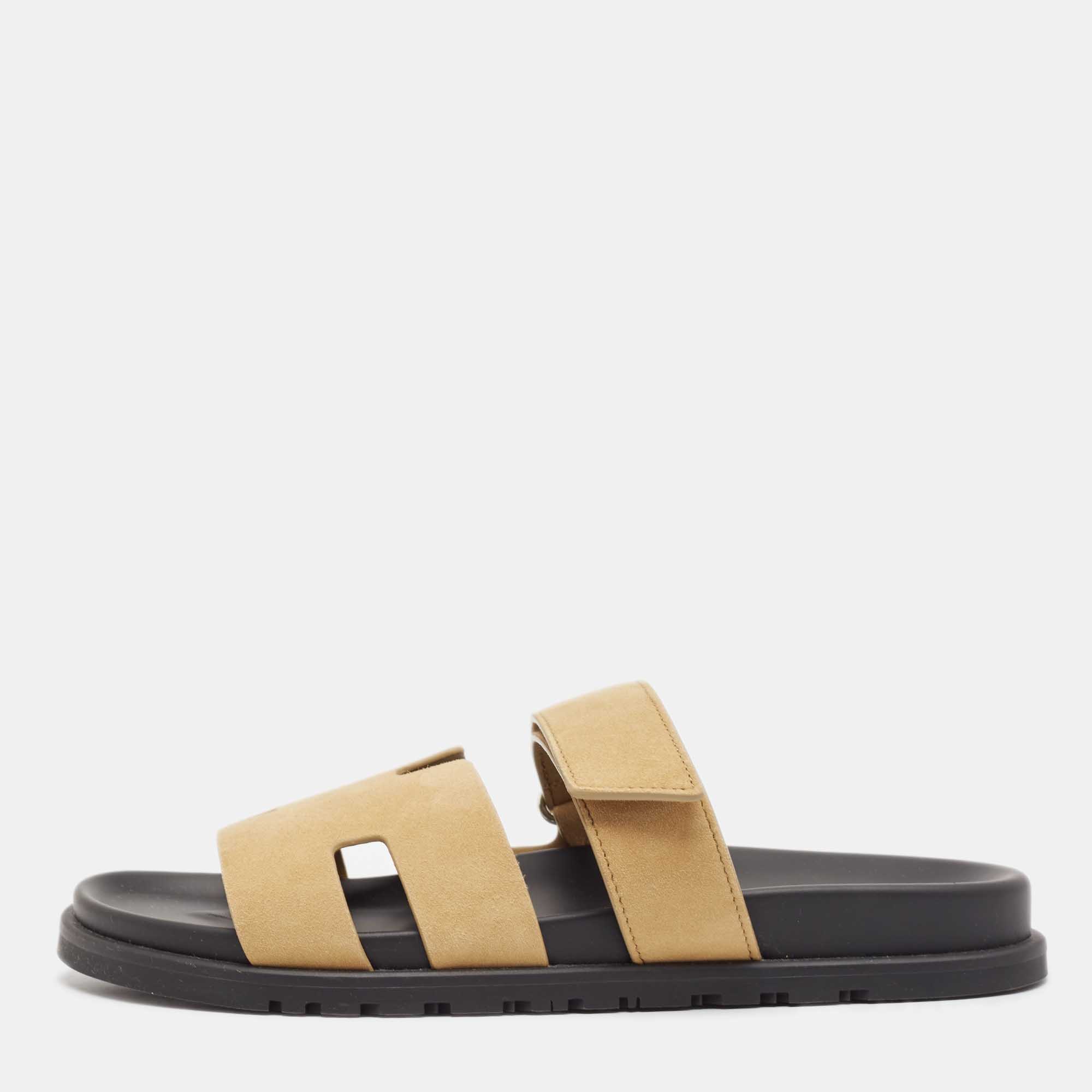 Hermes Beige Suede Chypre Sandals Size 42