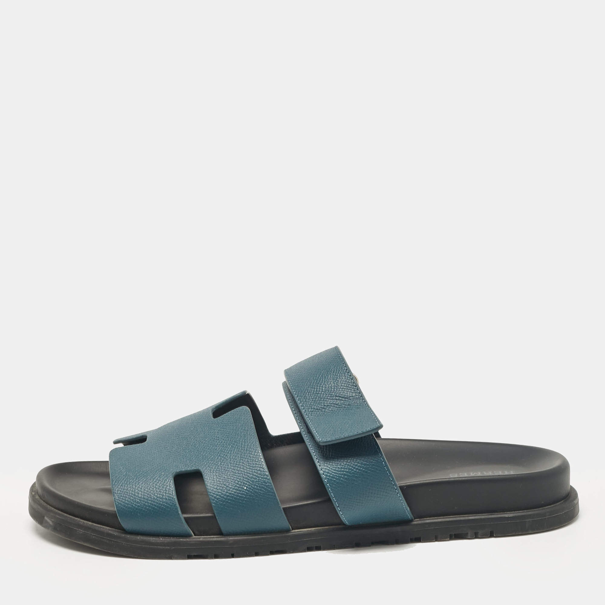 Hermes Blue Leather Chypre Sandals Size 44