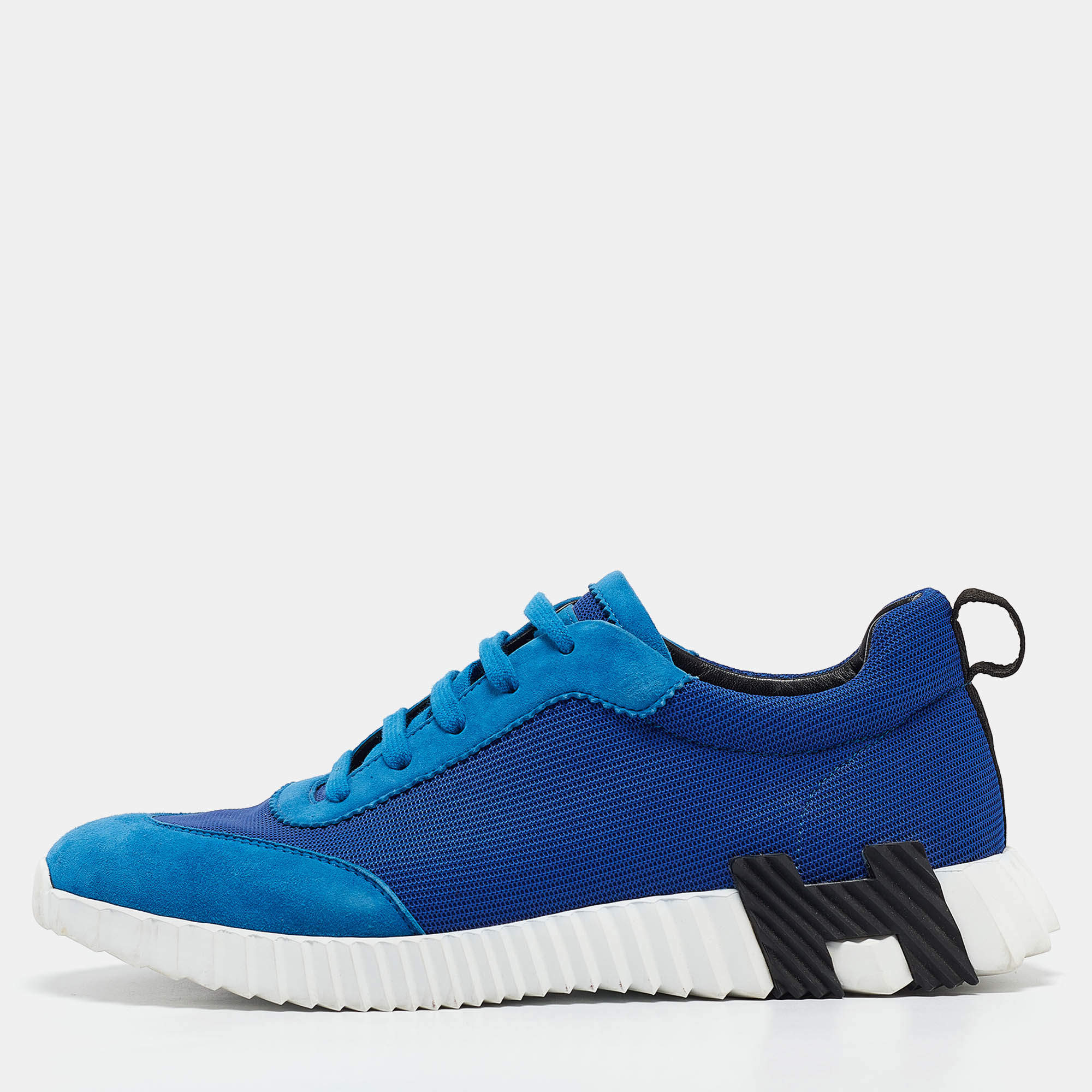 Hermes Blue Mesh and Suede Bouncing Sneakers Size 43