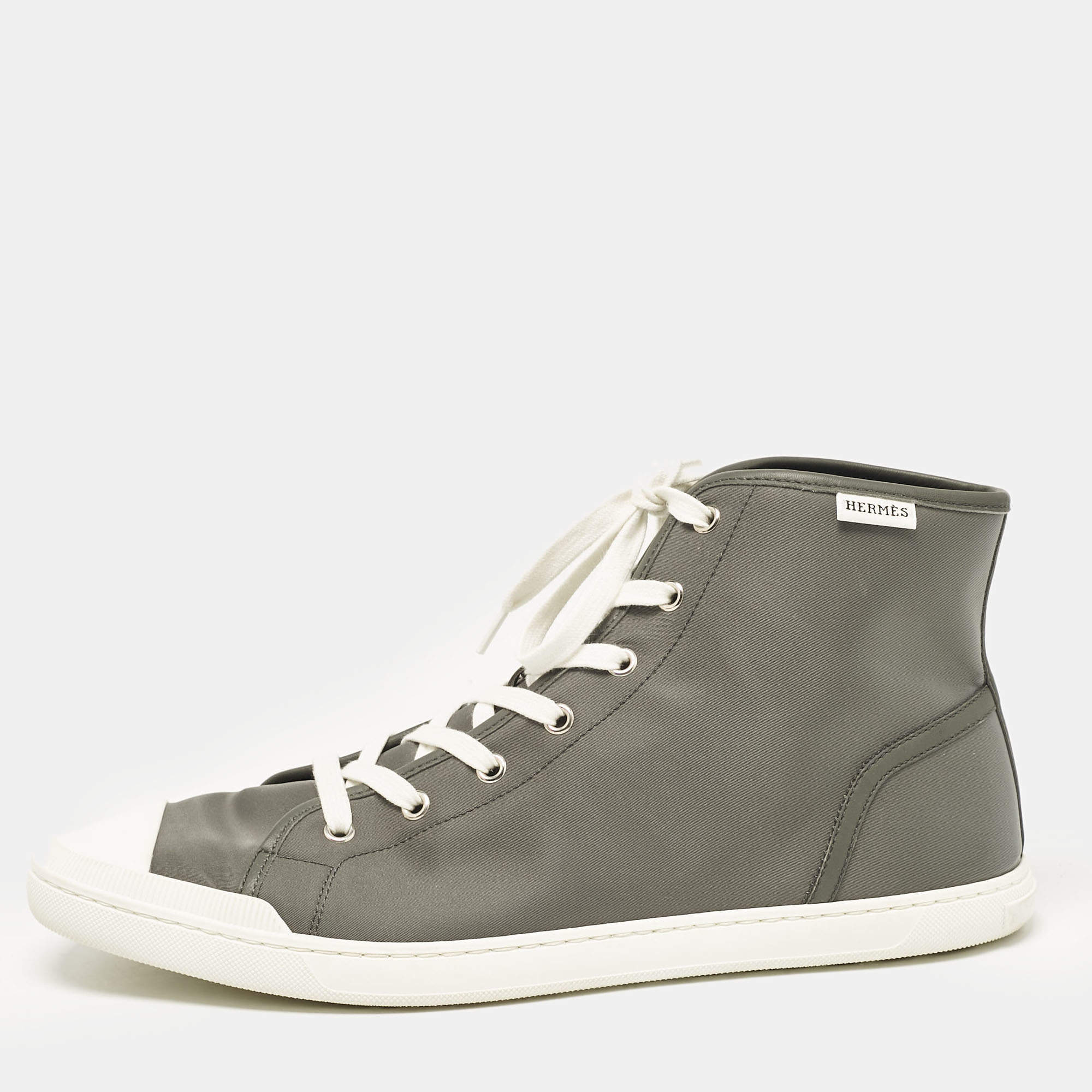 Hermes Grey Nylon and Leather Express High Sneakers Size 45