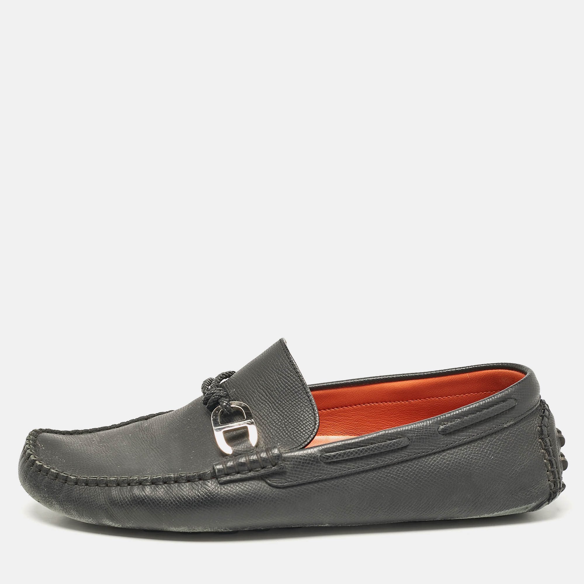 Hermes Black Leather Alessandro Loafers Size 41.5