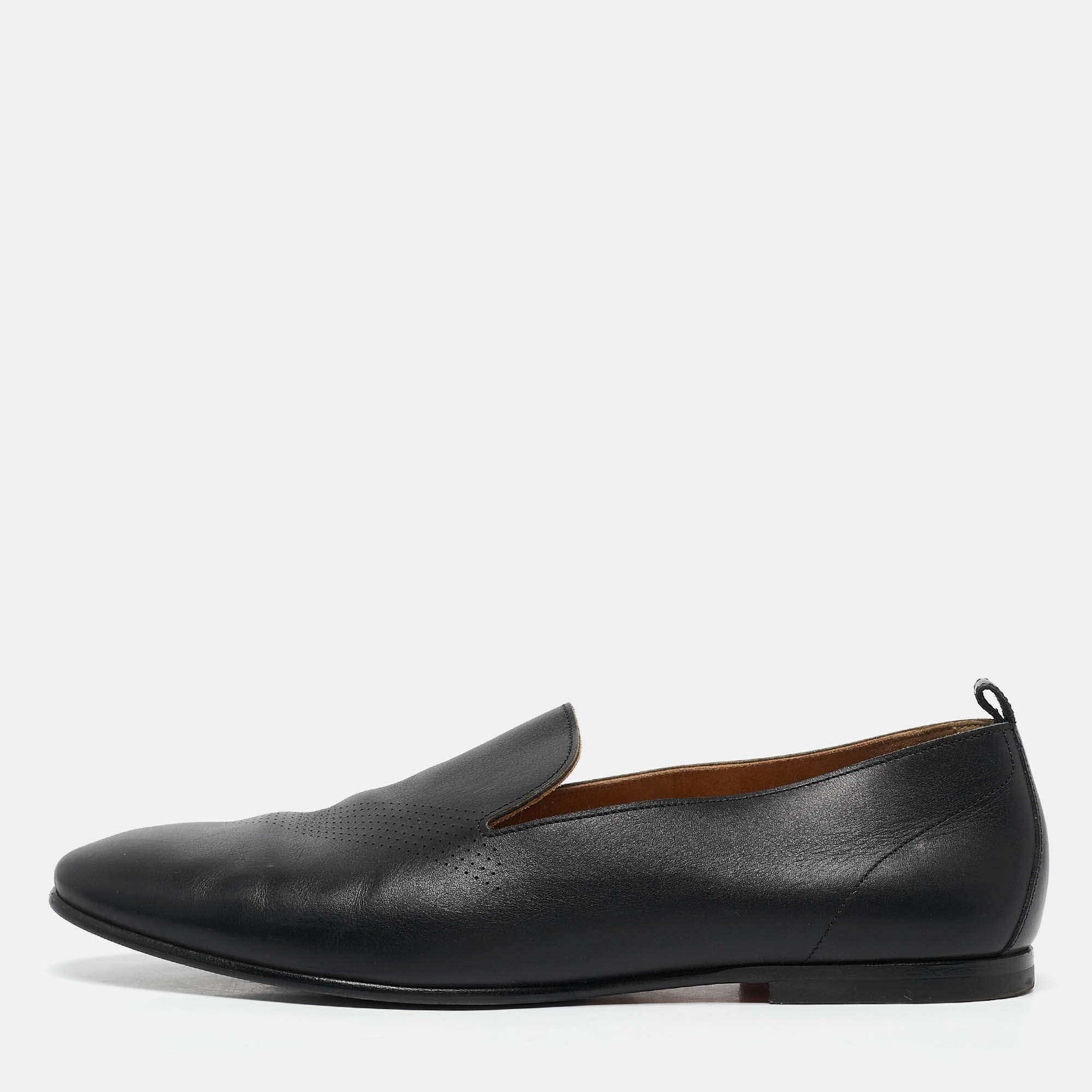 Pre Owned Hermes Black Perforated Leather Smoking Slippers Size 44