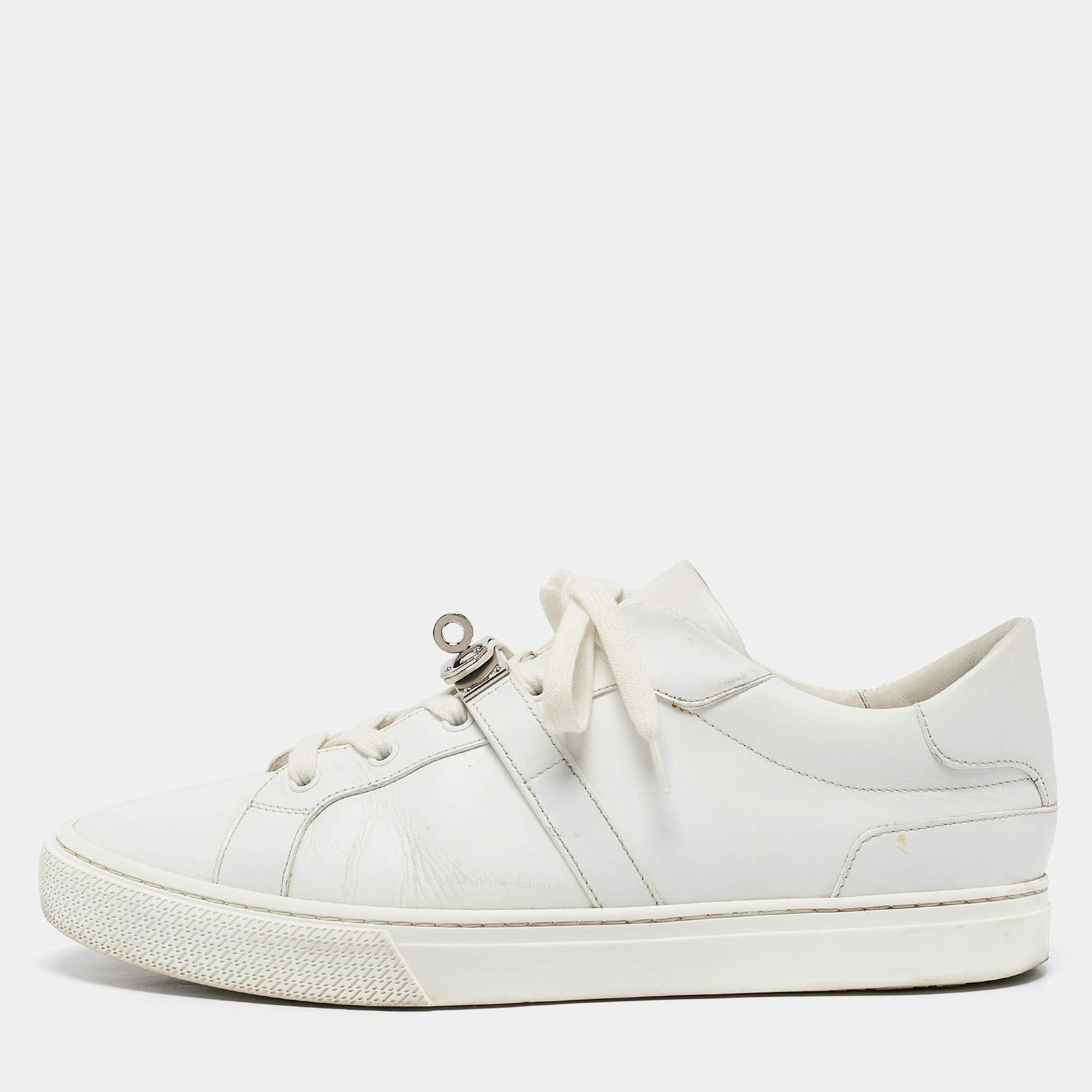 Pre Owned Hermes White Leather Day Sneakers Size 42