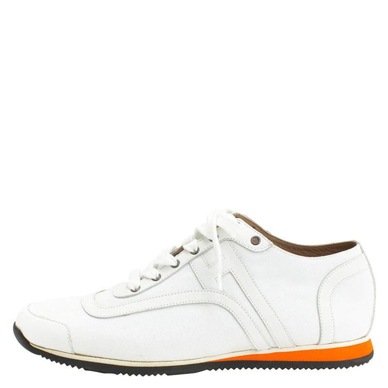 Hermes White Canvas And Leather Trim Kool Low Top Sneakers Size 42