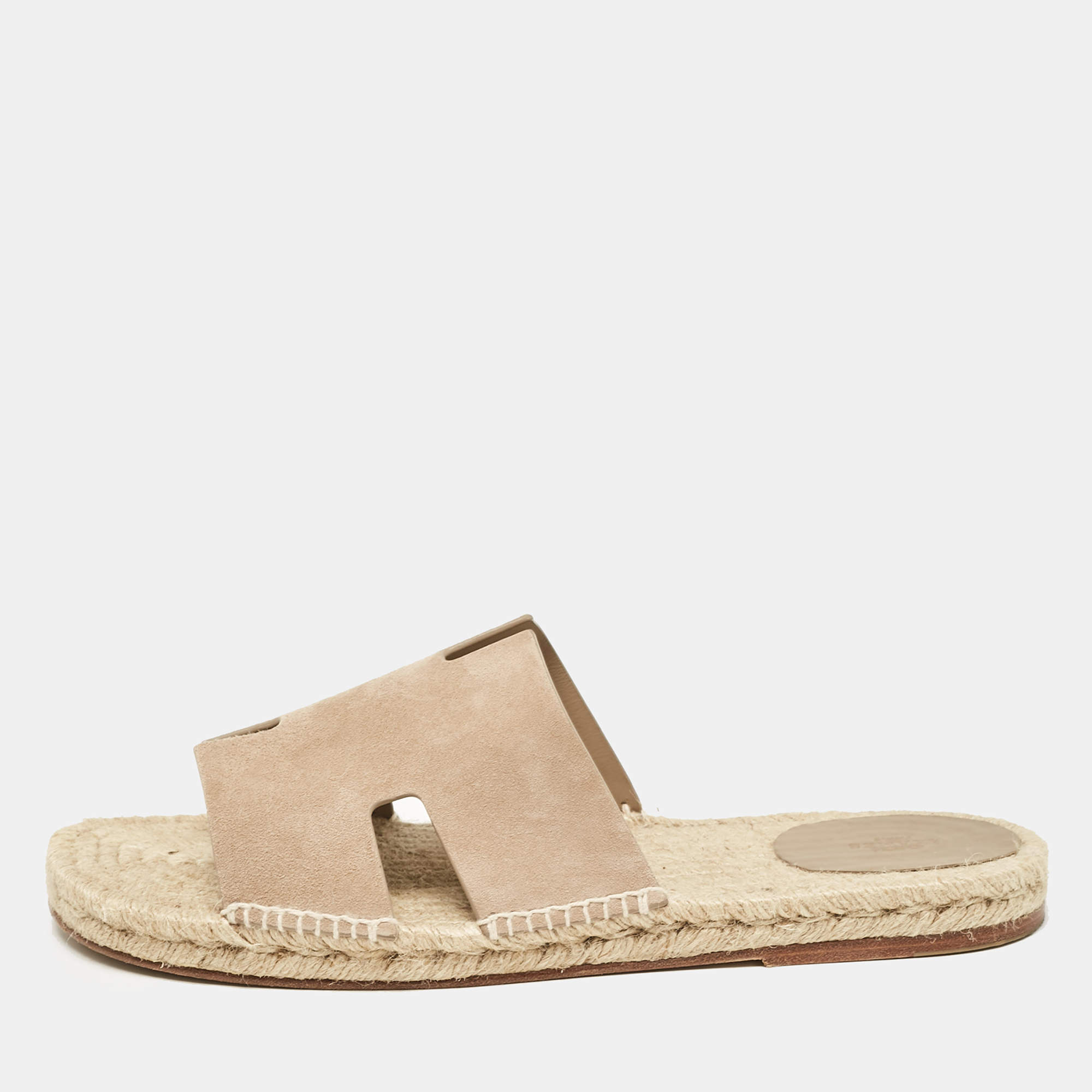 Hermes Beige Suede Antigua Flat Slides Size 47