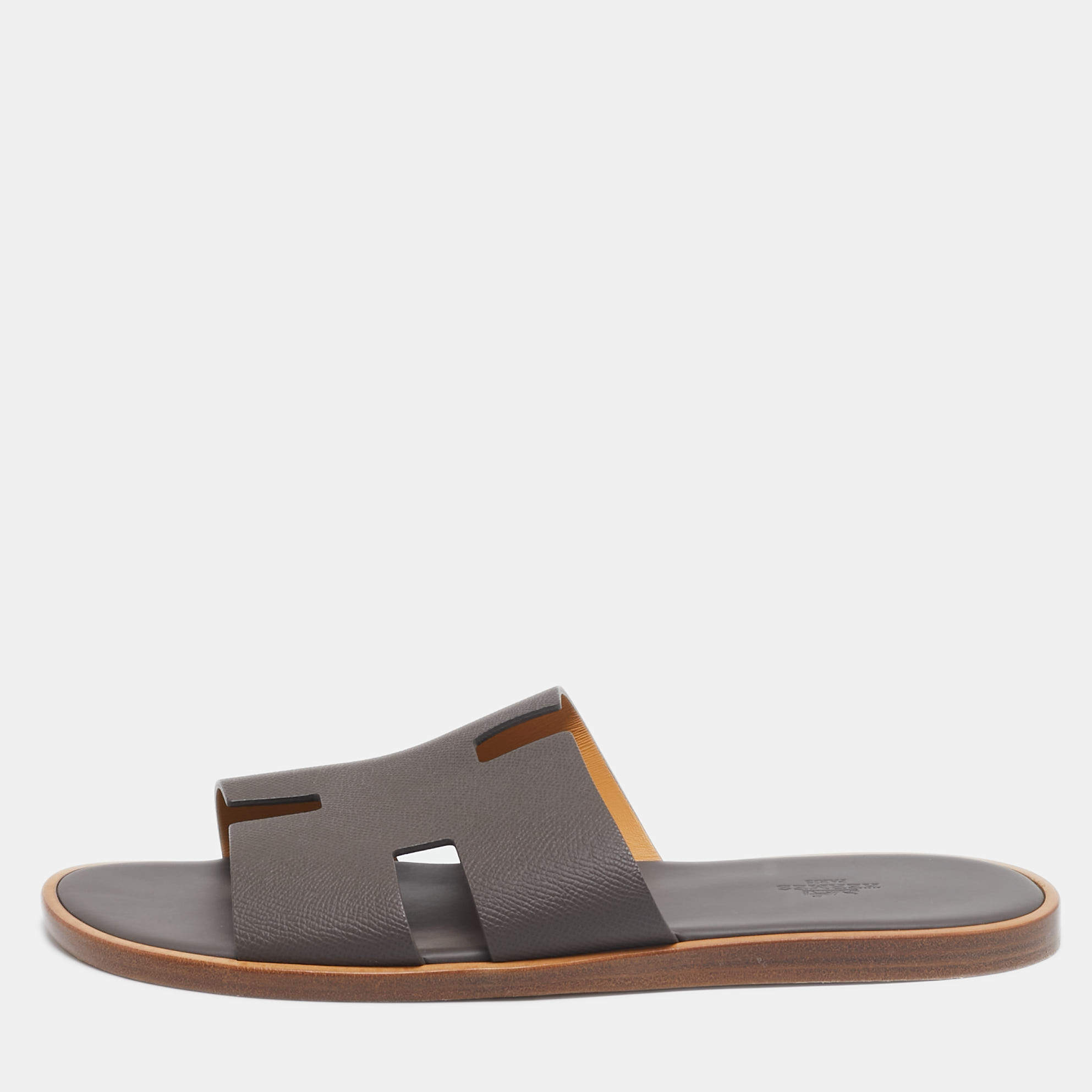 Hermes Dark Brown Leather Izmir Slide Sandals Size 43.5