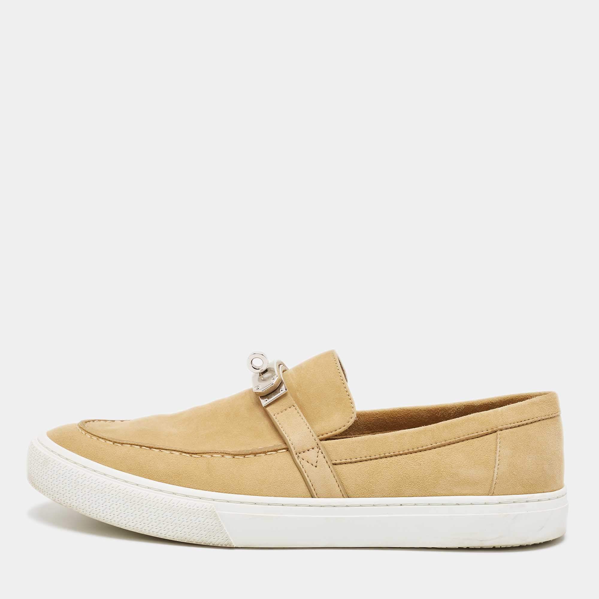 Hermes Brown Suede Game Slip On Sneakers Size 43