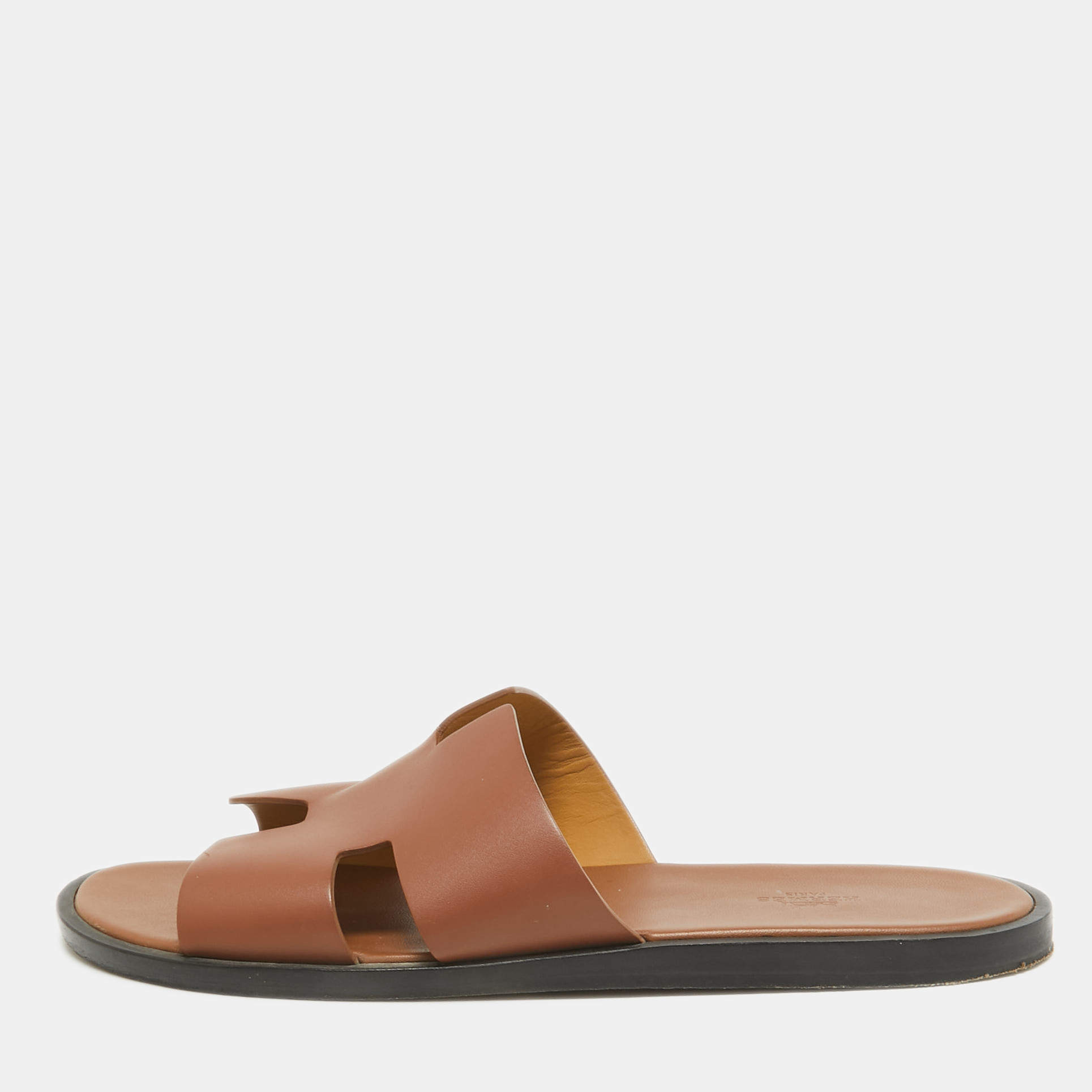 Hermes Brown Leather Izmir Flat Sandals Size 44