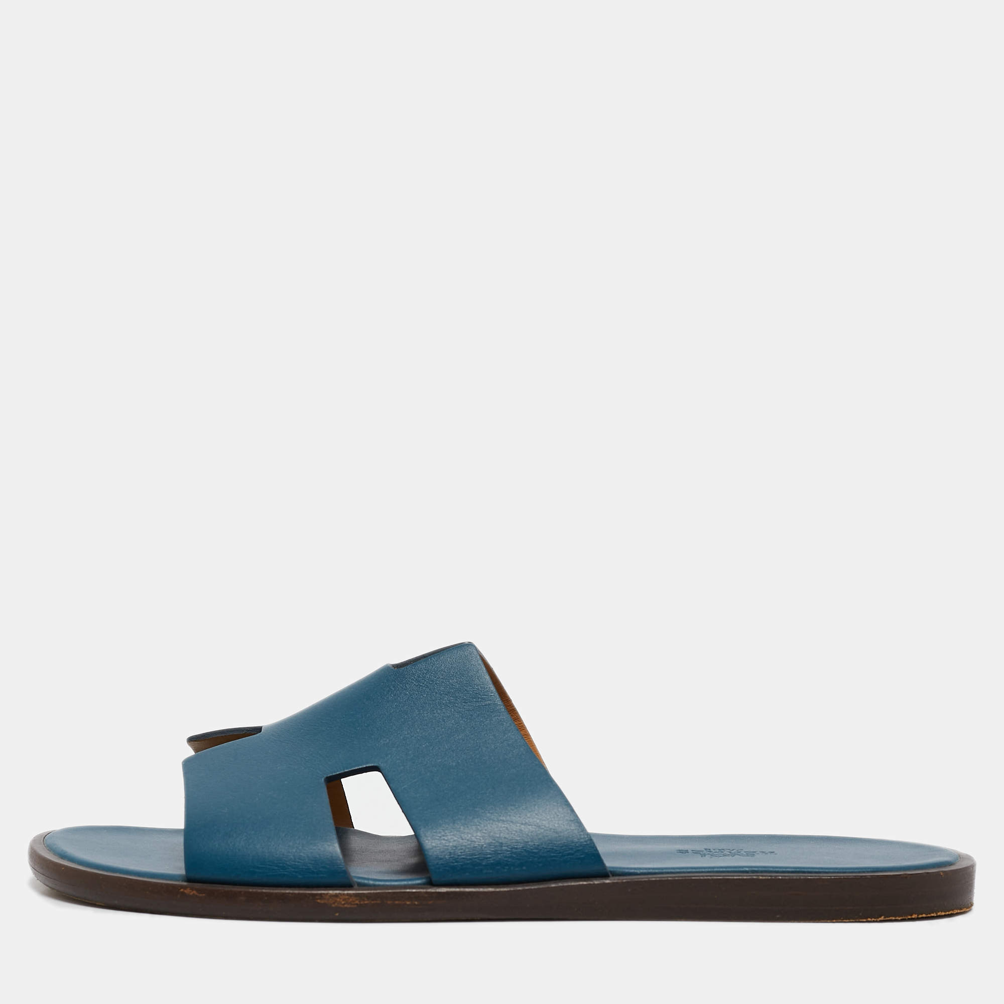 مملوكة مسبقًا Hermes Blue Leather Izmir Flat Sandals Size 42