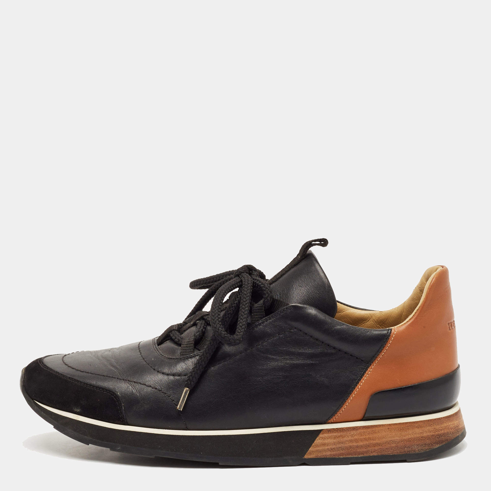 Hermés Black/Brown Leather Miles Low Top Sneakers Size 43
