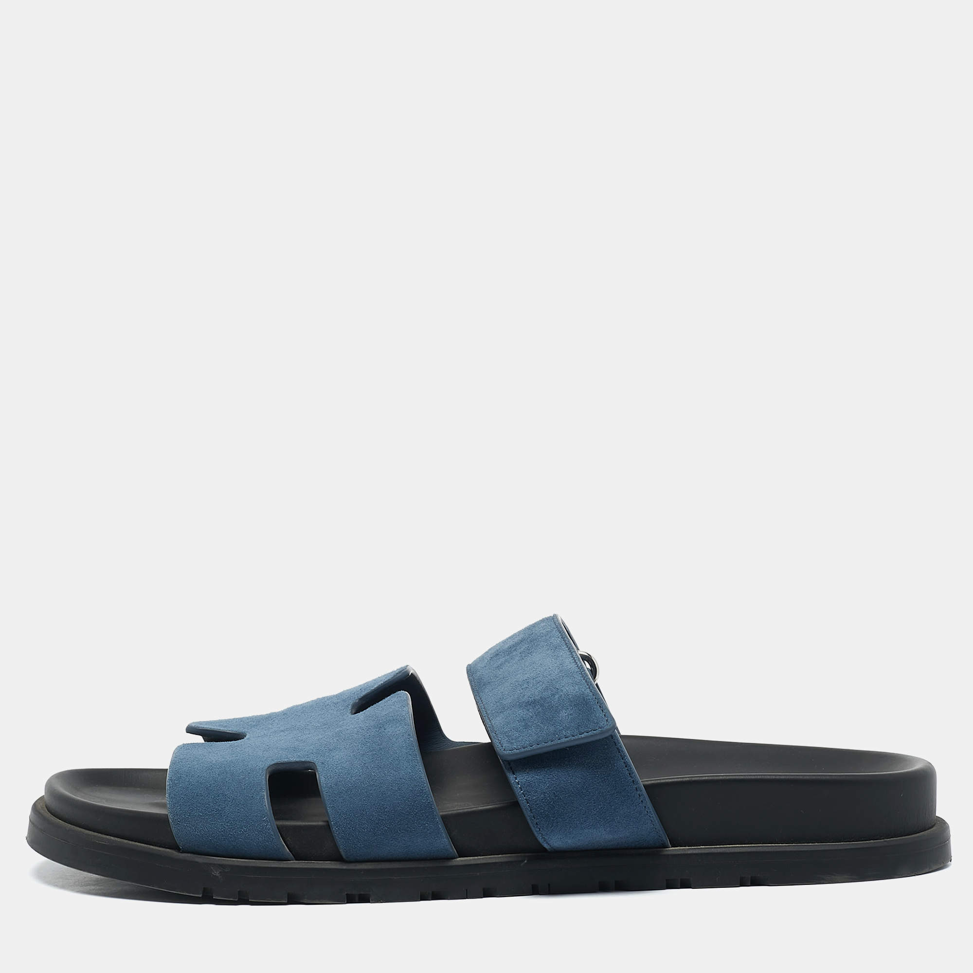 Pre Owned Hermes Navy Blue Nubuck Leather Chypre Sandals Size 42