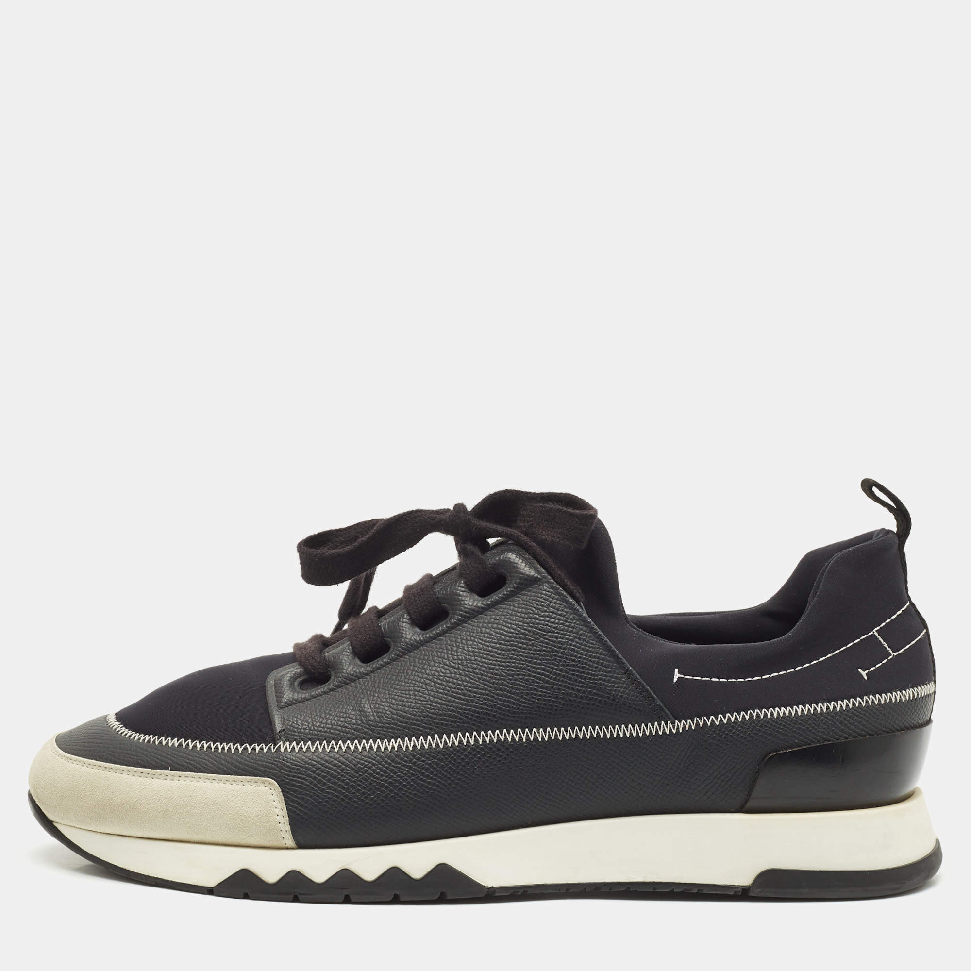Hermes Black Neoprene and Leather Stadium Lace Up Sneakers Size 43.5
