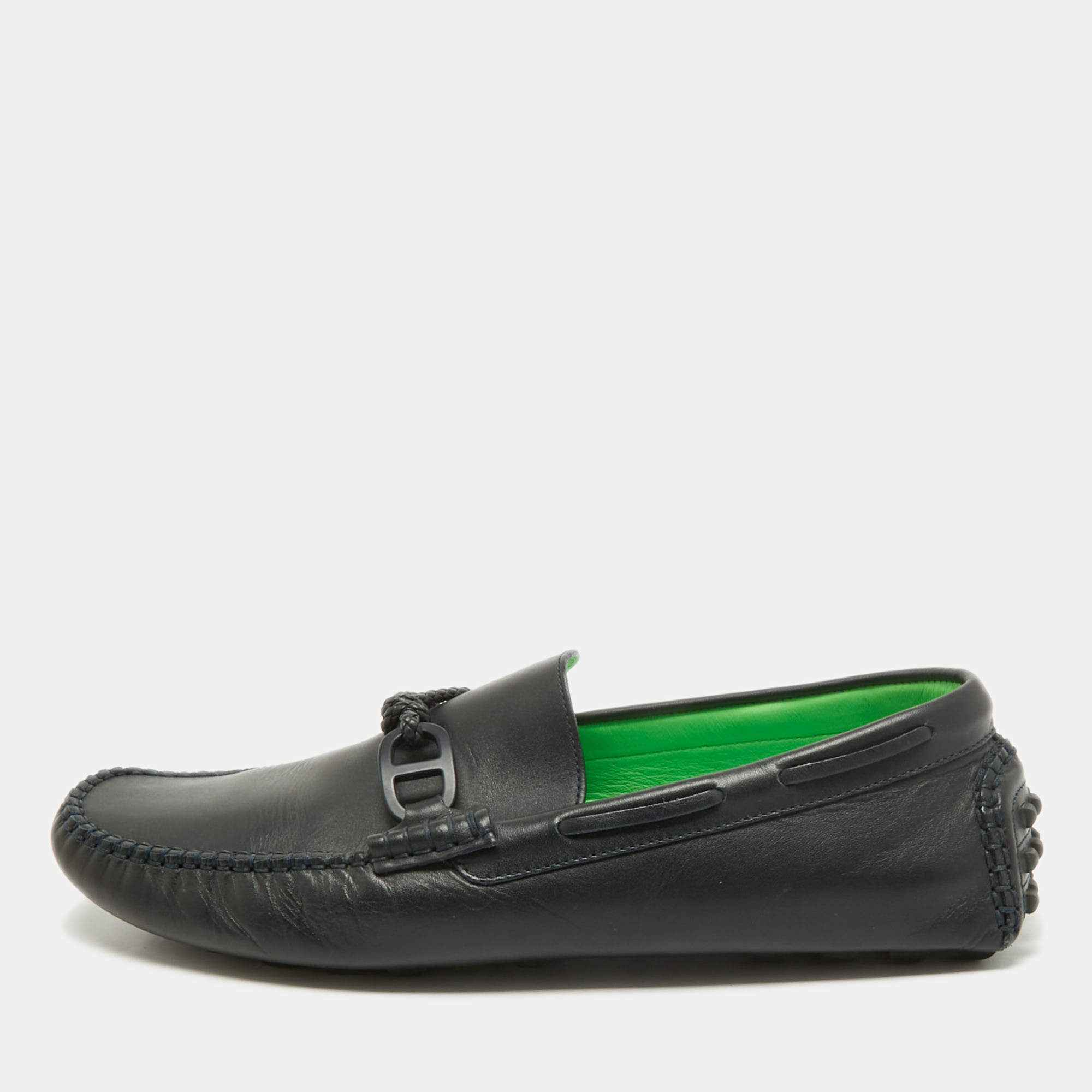 Hermes Navy Blue Leather Alessandro Loafers Size 41