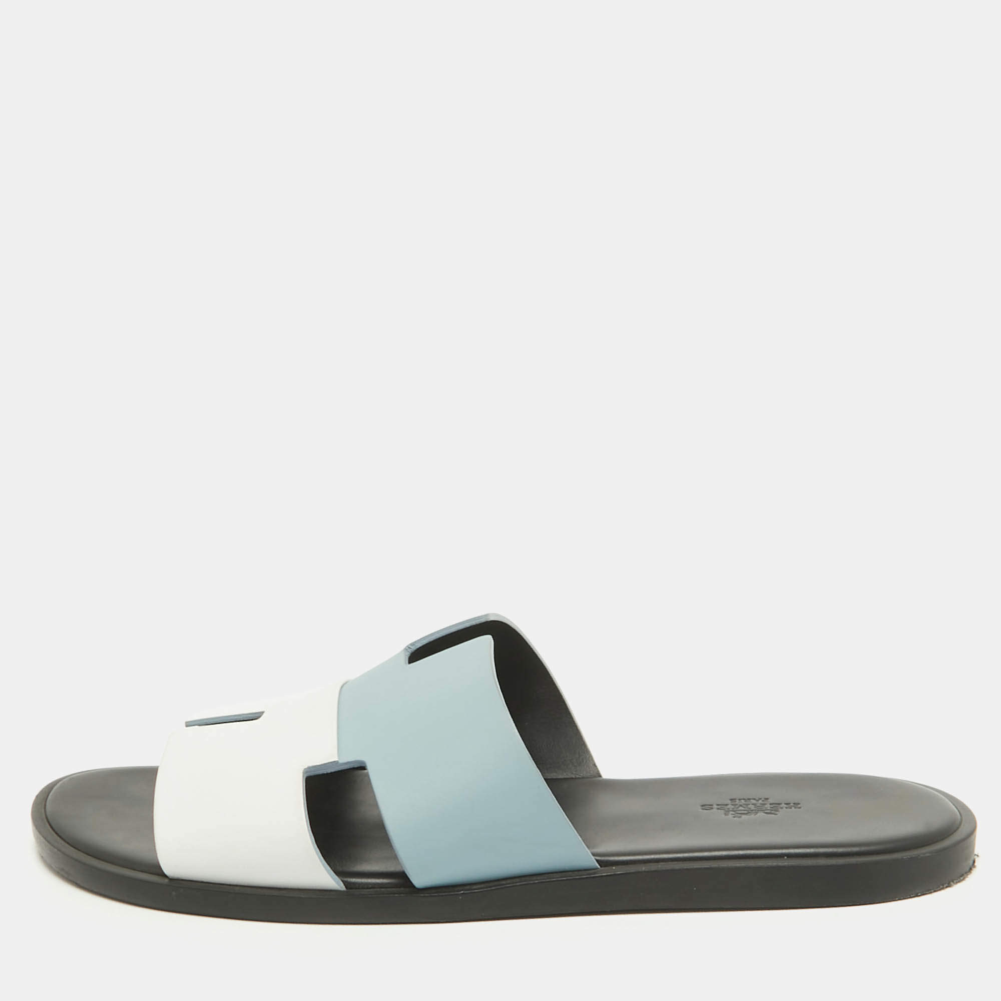Hermes Blue/White Leather Izmir Sandals Size 43