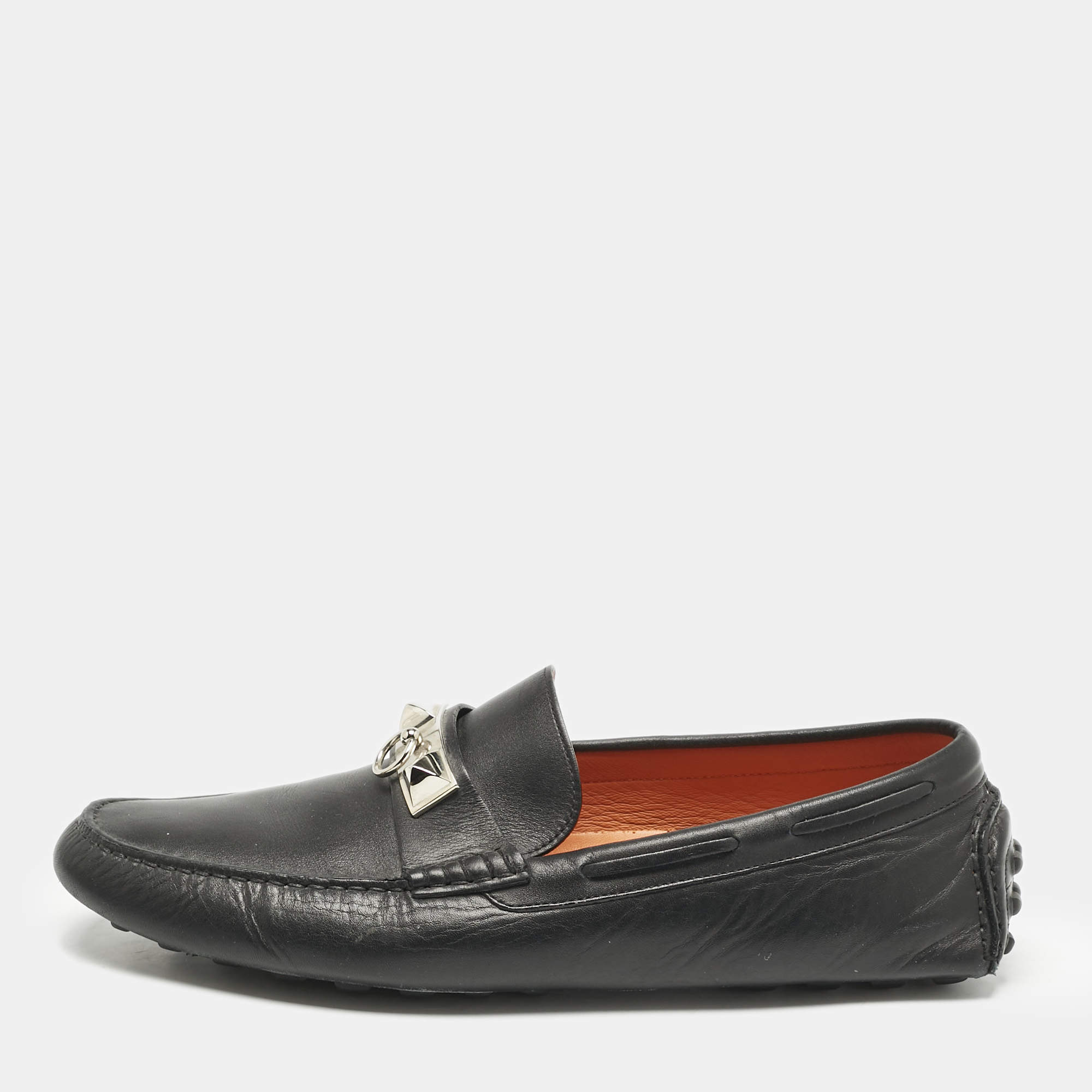 Hermes Black Leather Irving Loafers Size 42.5