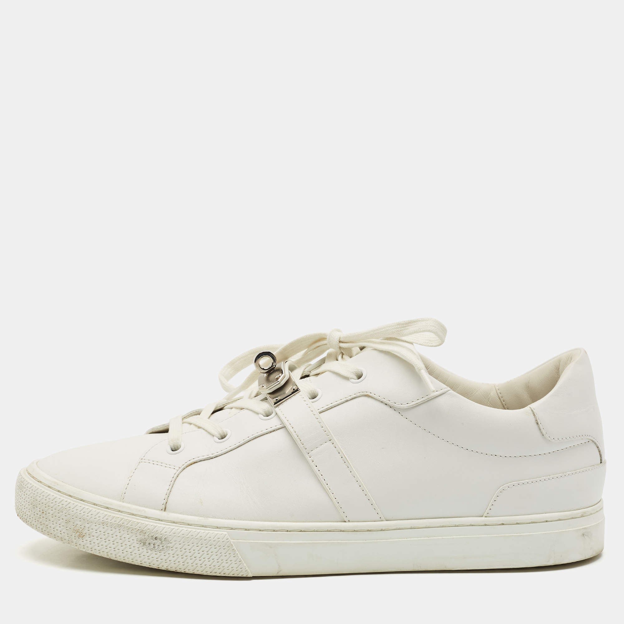 Hermes White Leather Day Low Top Sneakers Size 44