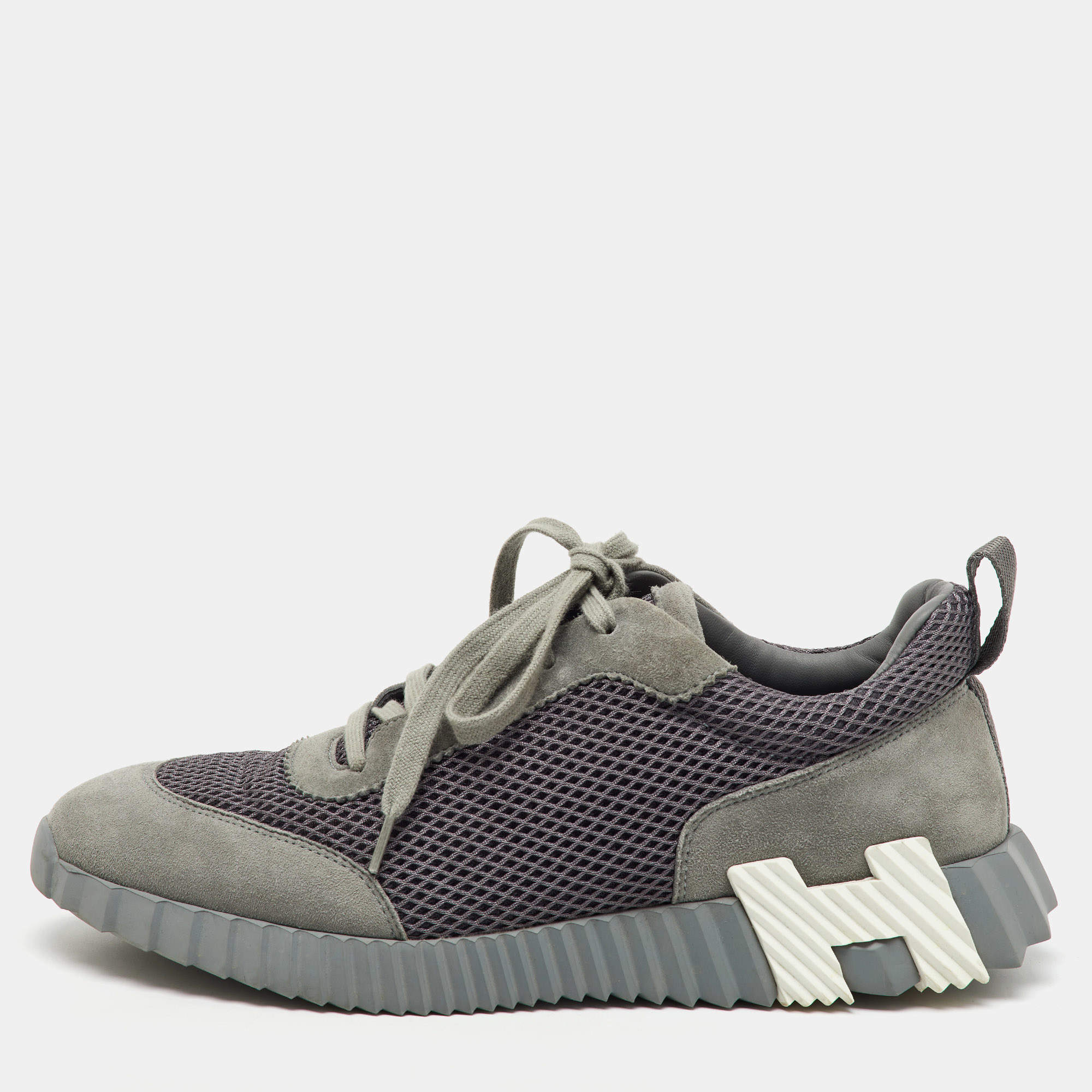 Hermes Grey Mesh and Suede Bouncing Low Top Sneakers Size 42.5
