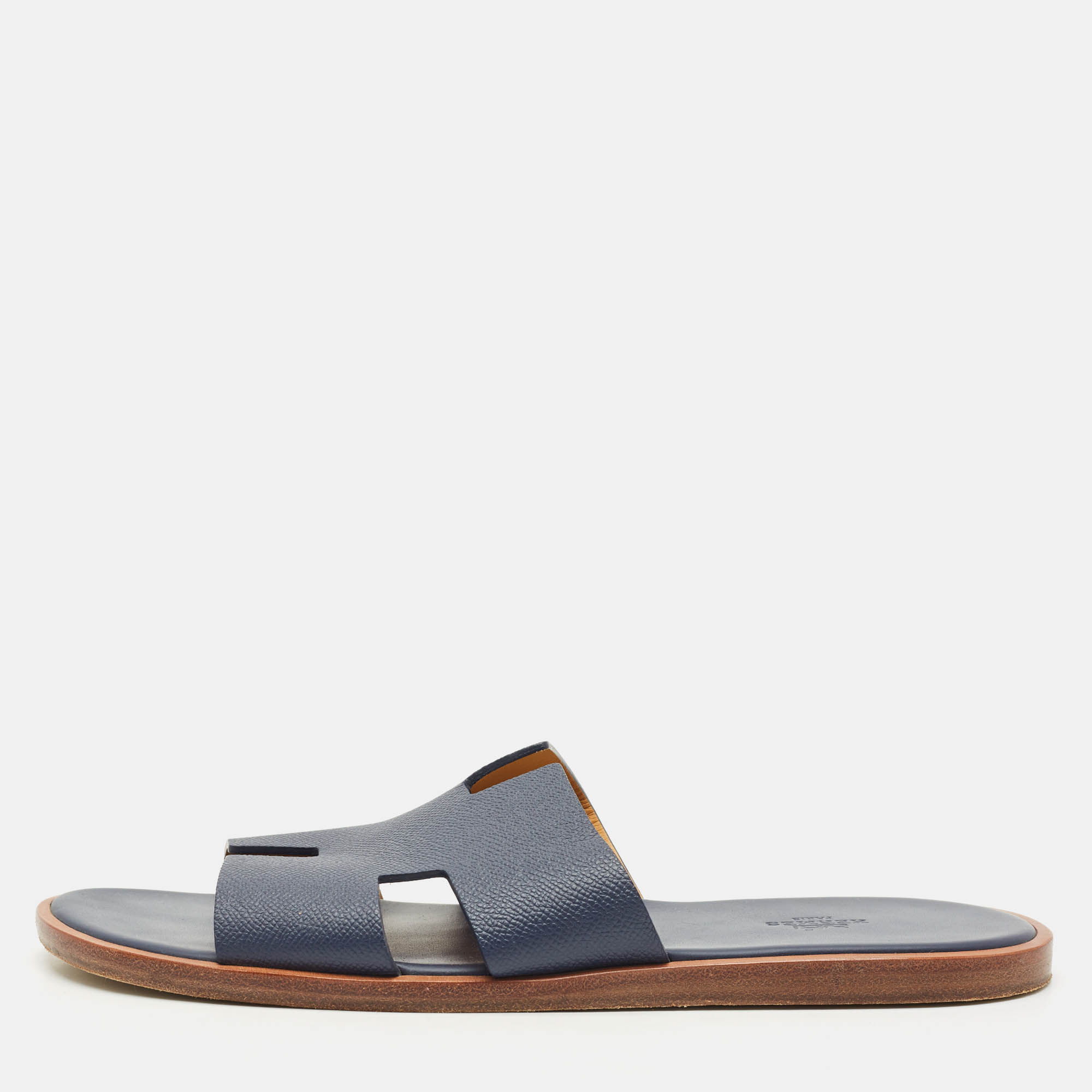 Hermes Brown Leather Izmir Slide Sandals Size 44