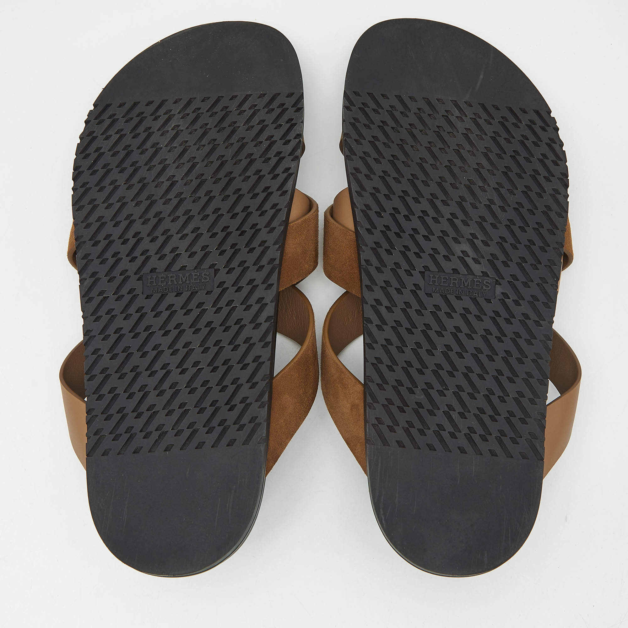 Pre Owned Hermes Brown Leather and Suede Kazimir Sandals Size 46
